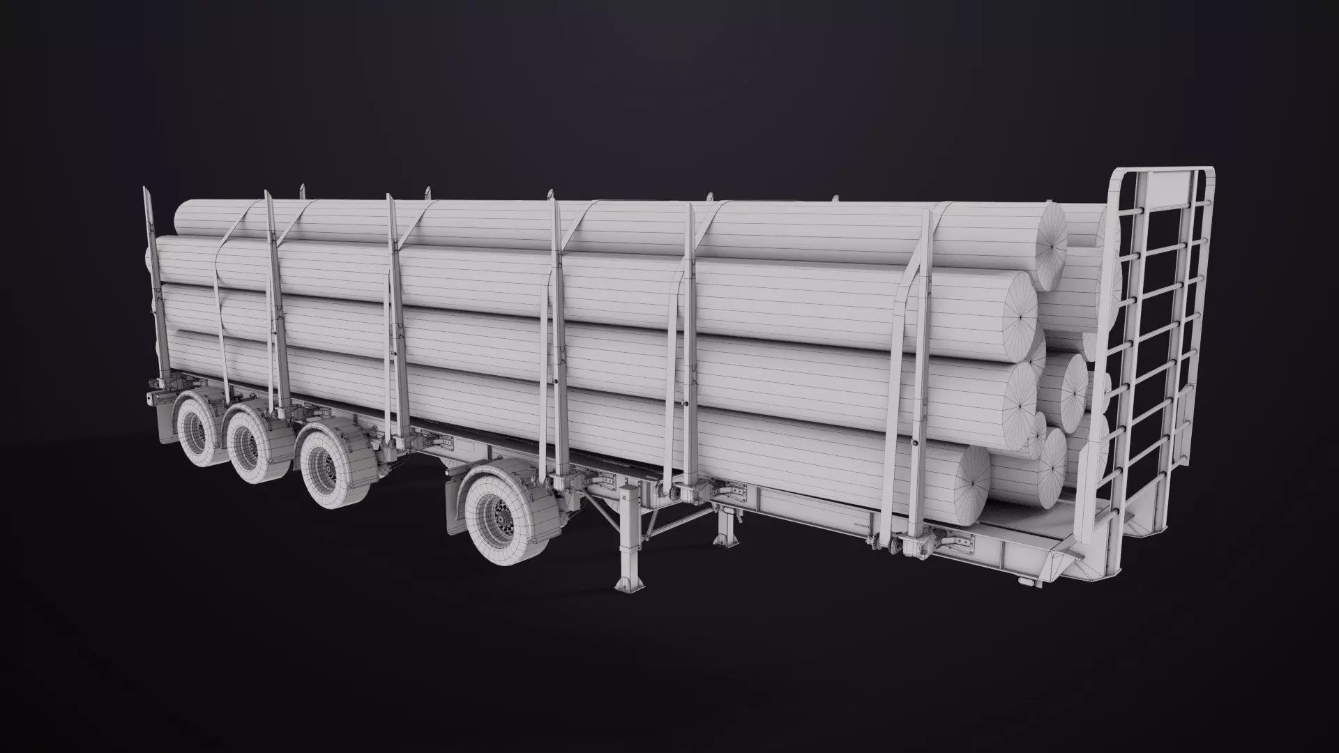 Logging Trailer Black with 6 Loads single Mat All PBR Textures Low-poly 3D model_50