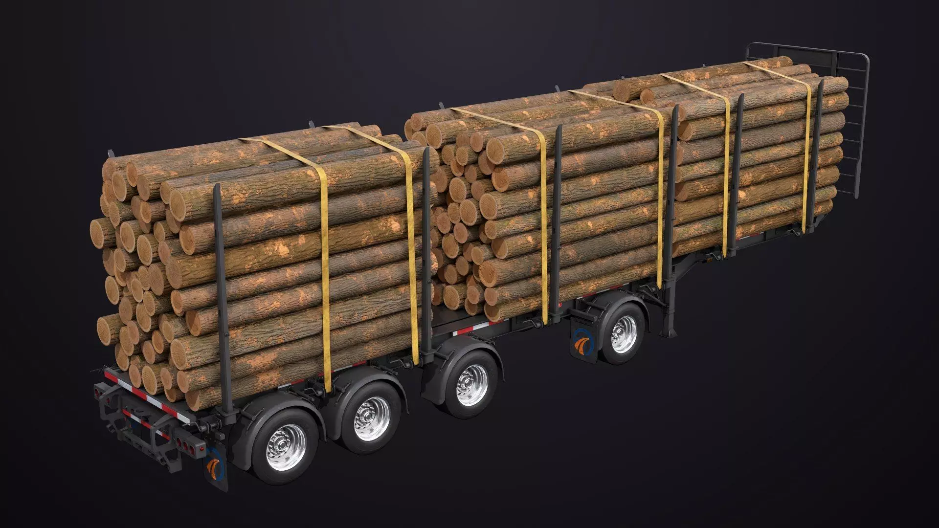 Logging Trailer Black with 6 Loads single Mat All PBR Textures Low-poly 3D model_33