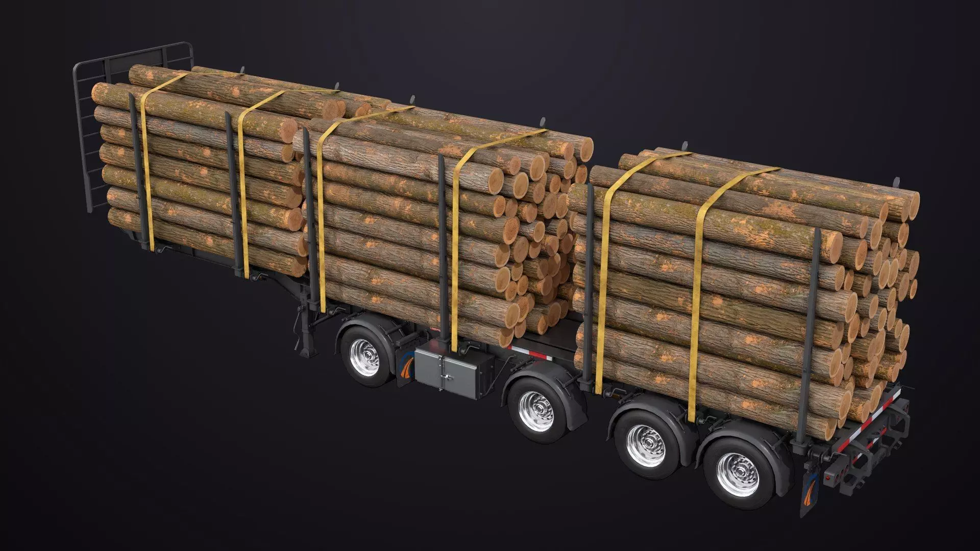 Logging Trailer Black with 6 Loads single Mat All PBR Textures Low-poly 3D model_39