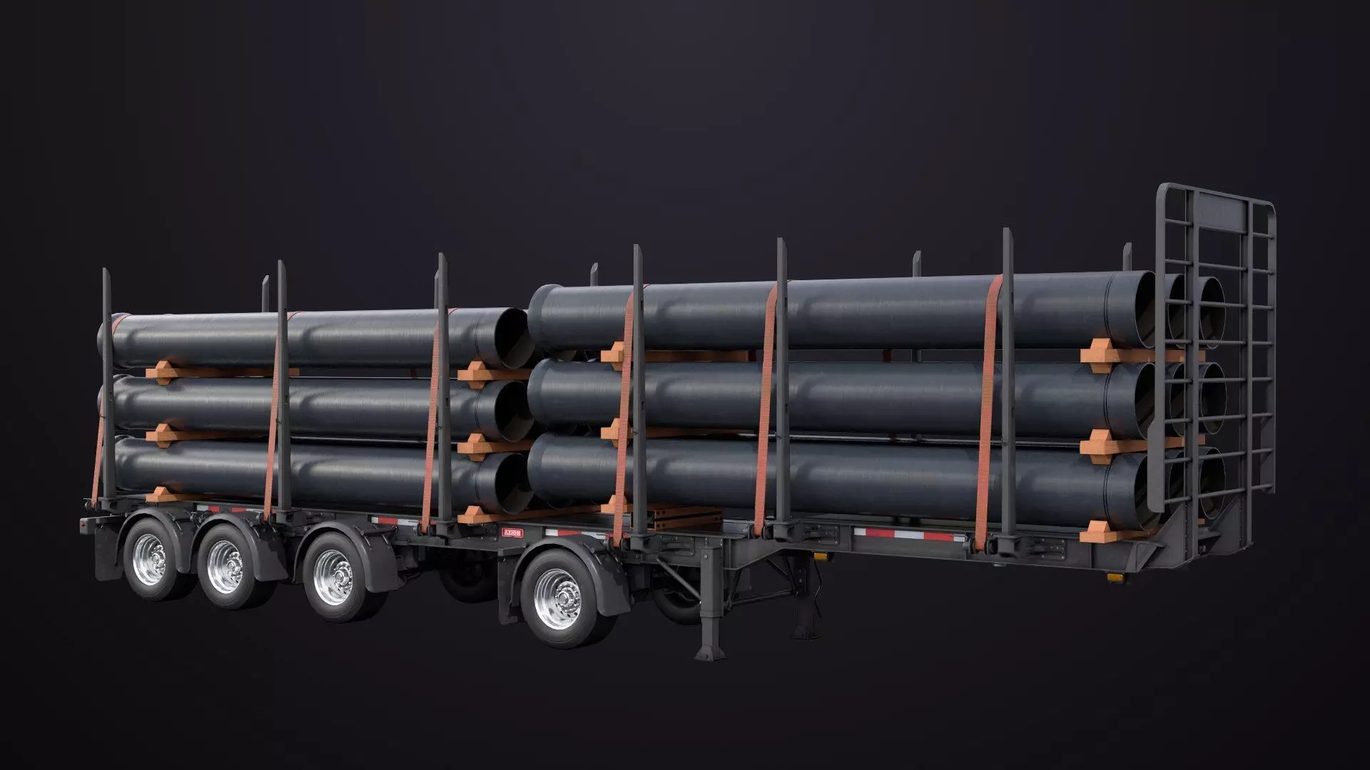 Logging Trailer Black with 6 Loads single Mat All PBR Textures Low-poly 3D model_24