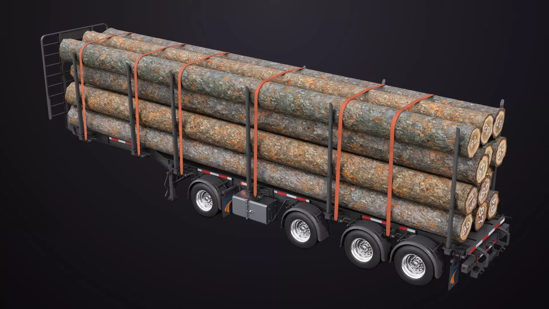 Logging Trailer Black with 6 Loads single Mat All PBR Textures Low-poly 3D model_36