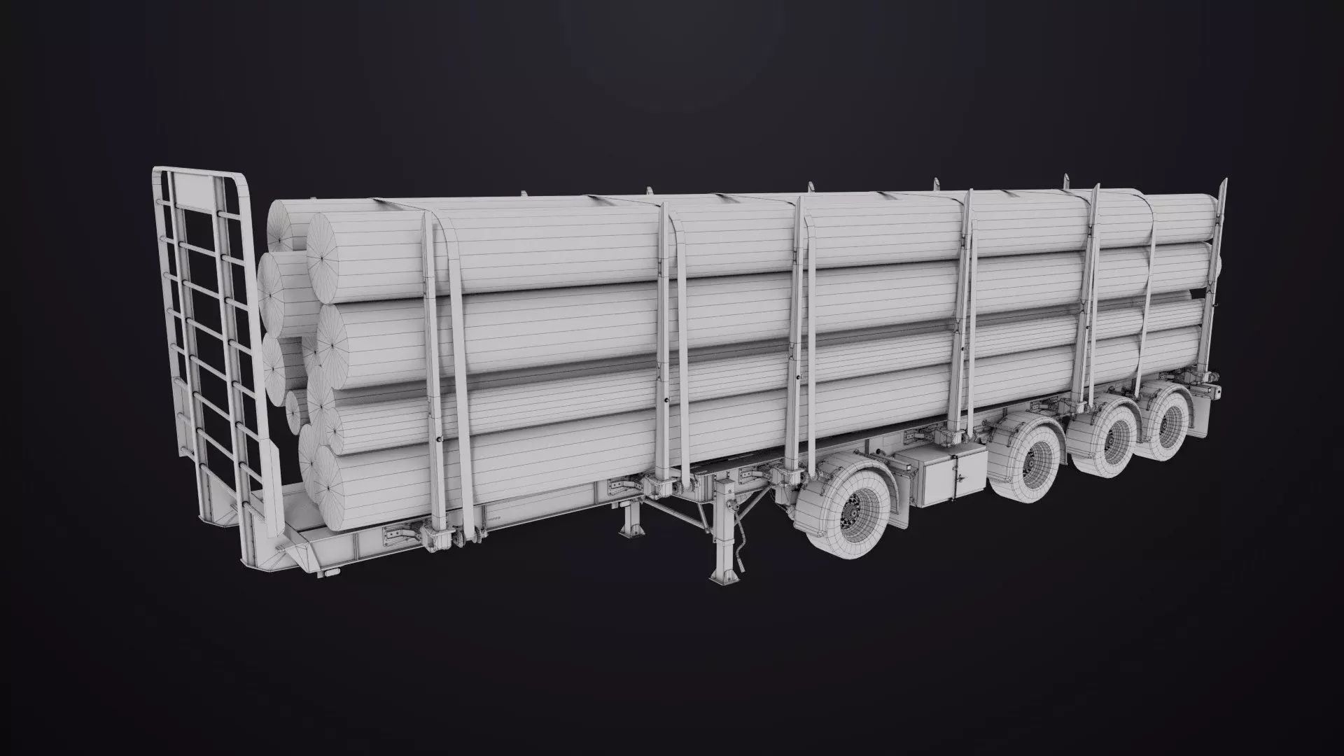 Logging Trailer Black with 6 Loads single Mat All PBR Textures Low-poly 3D model_56
