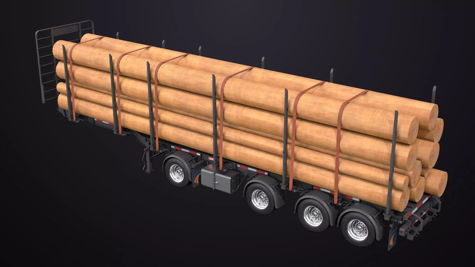 Logging Trailer Black with 6 Loads single Mat All PBR Textures Low-poly 3D model_40