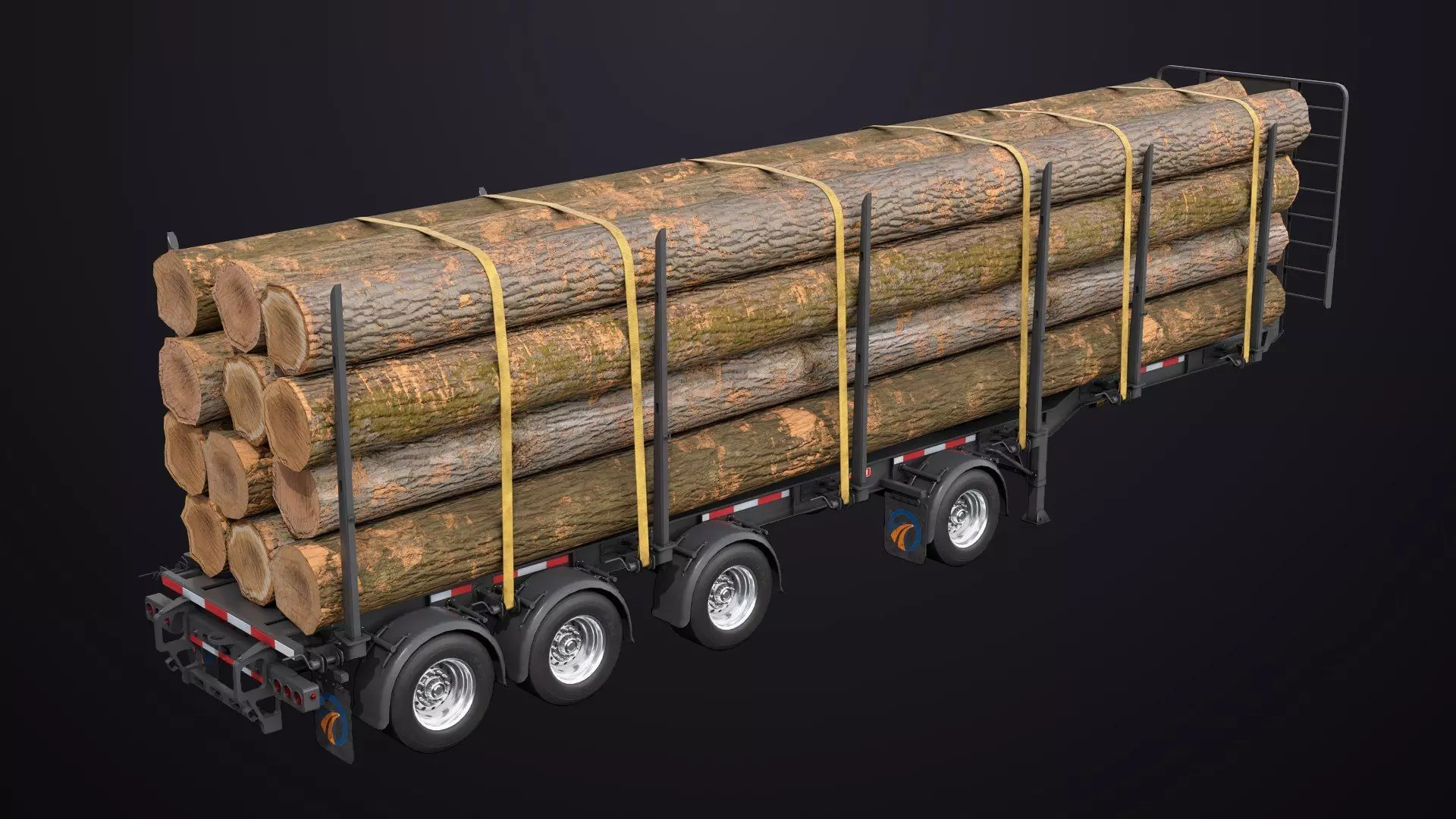 Logging Trailer Black with 6 Loads single Mat All PBR Textures Low-poly 3D model_30