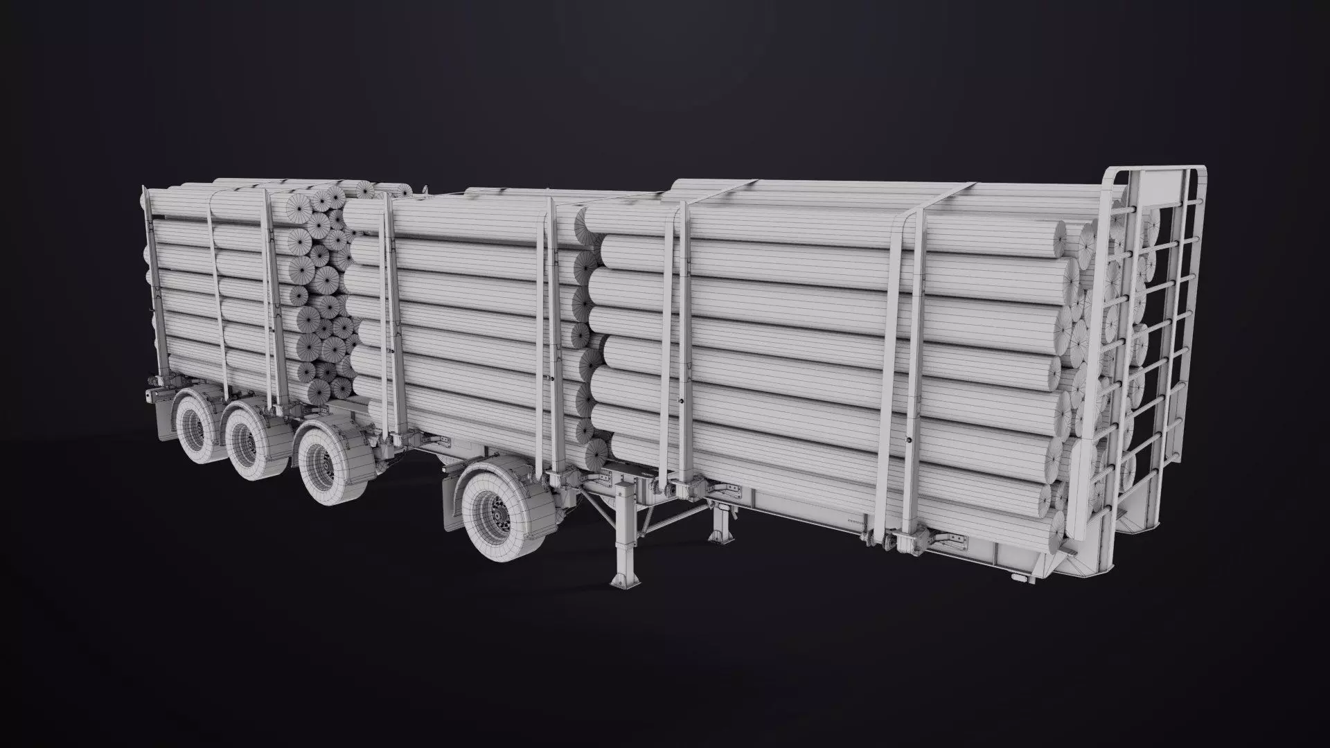 Logging Trailer Black with 6 Loads single Mat All PBR Textures Low-poly 3D model_48