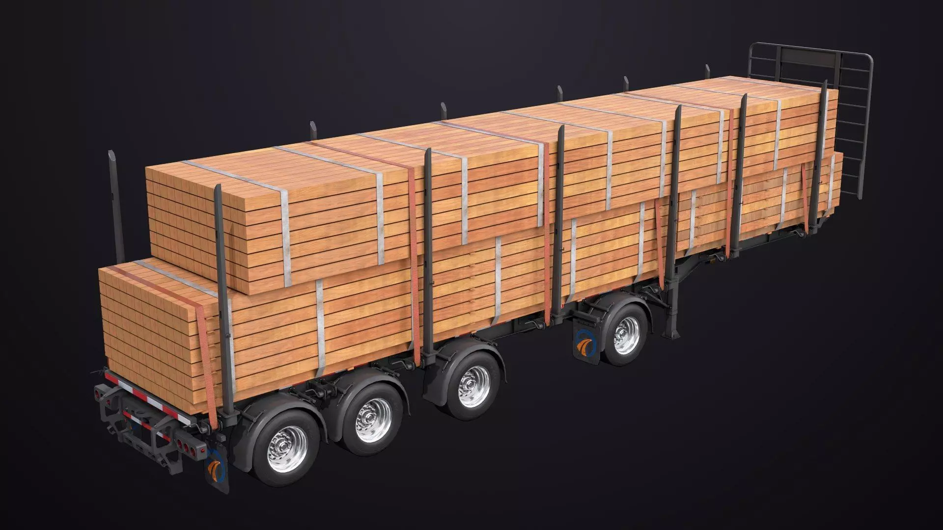 Logging Trailer Black with 6 Loads single Mat All PBR Textures Low-poly 3D model_34
