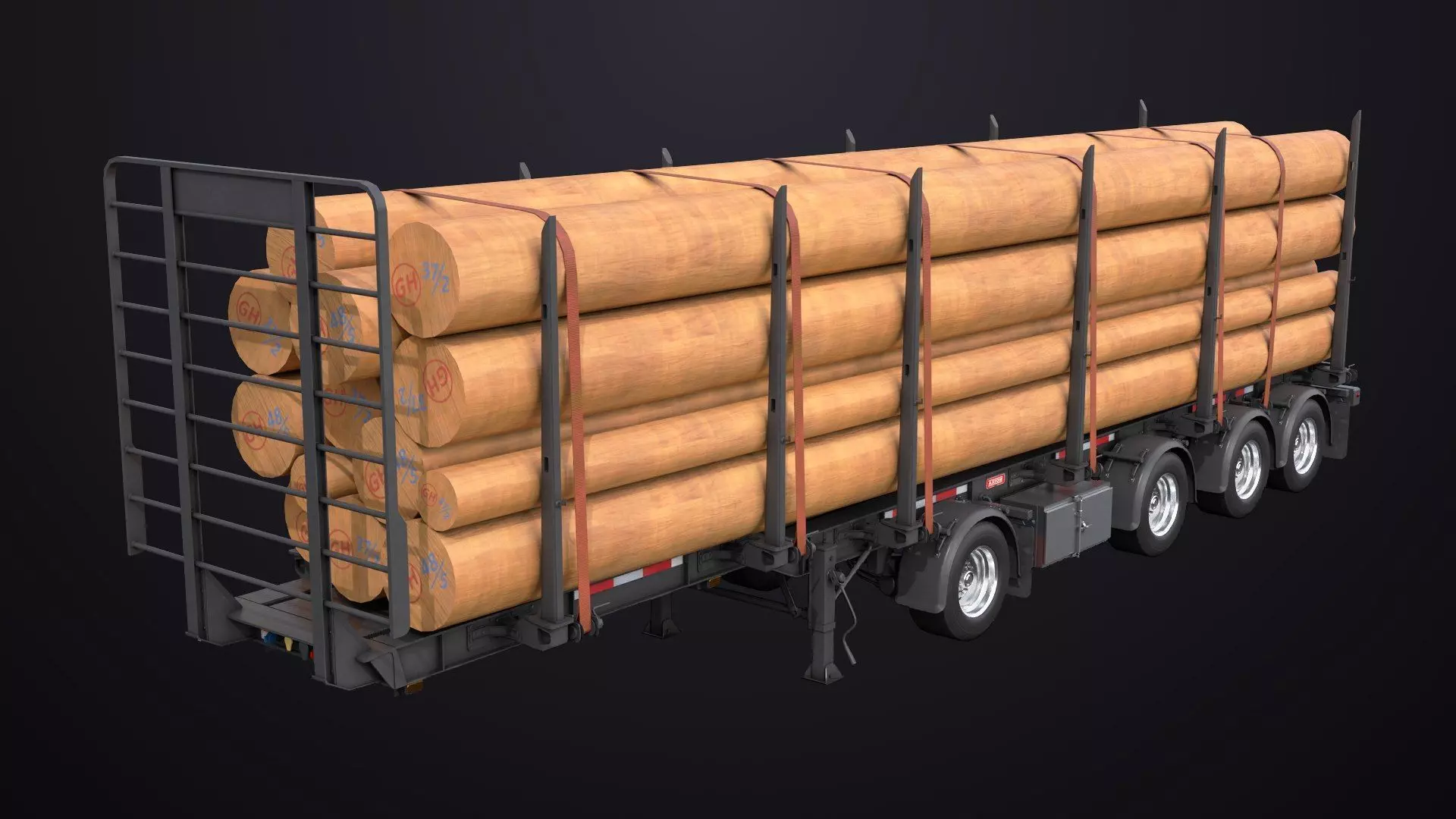 Logging Trailer Black with 6 Loads single Mat All PBR Textures Low-poly 3D model_4
