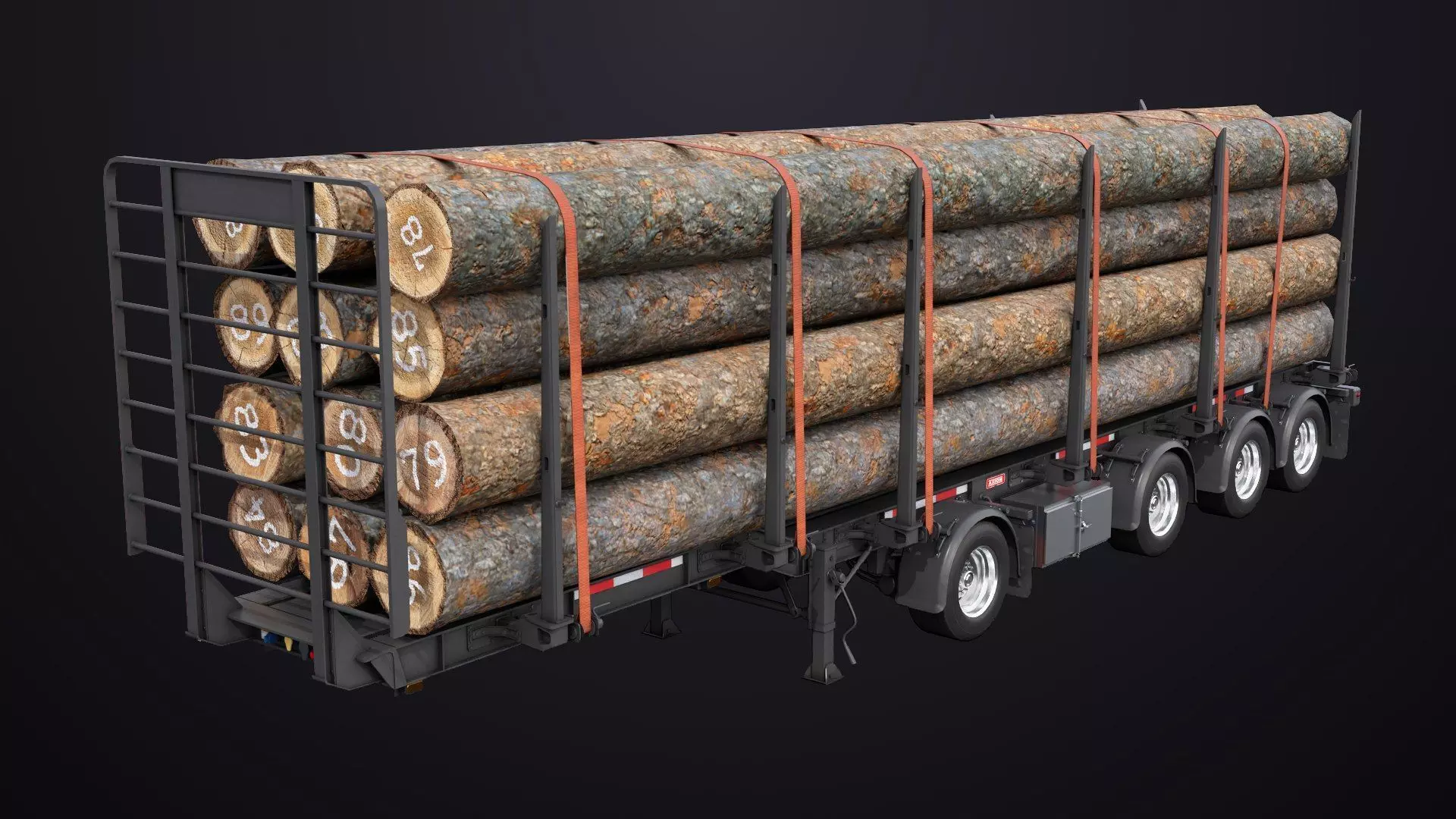 Logging Trailer Black with 6 Loads single Mat All PBR Textures Low-poly 3D model_2