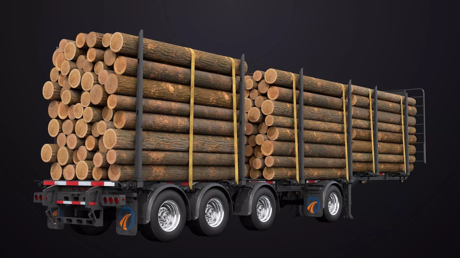 Logging Trailer Black with 6 Loads single Mat All PBR Textures Low-poly 3D model_12
