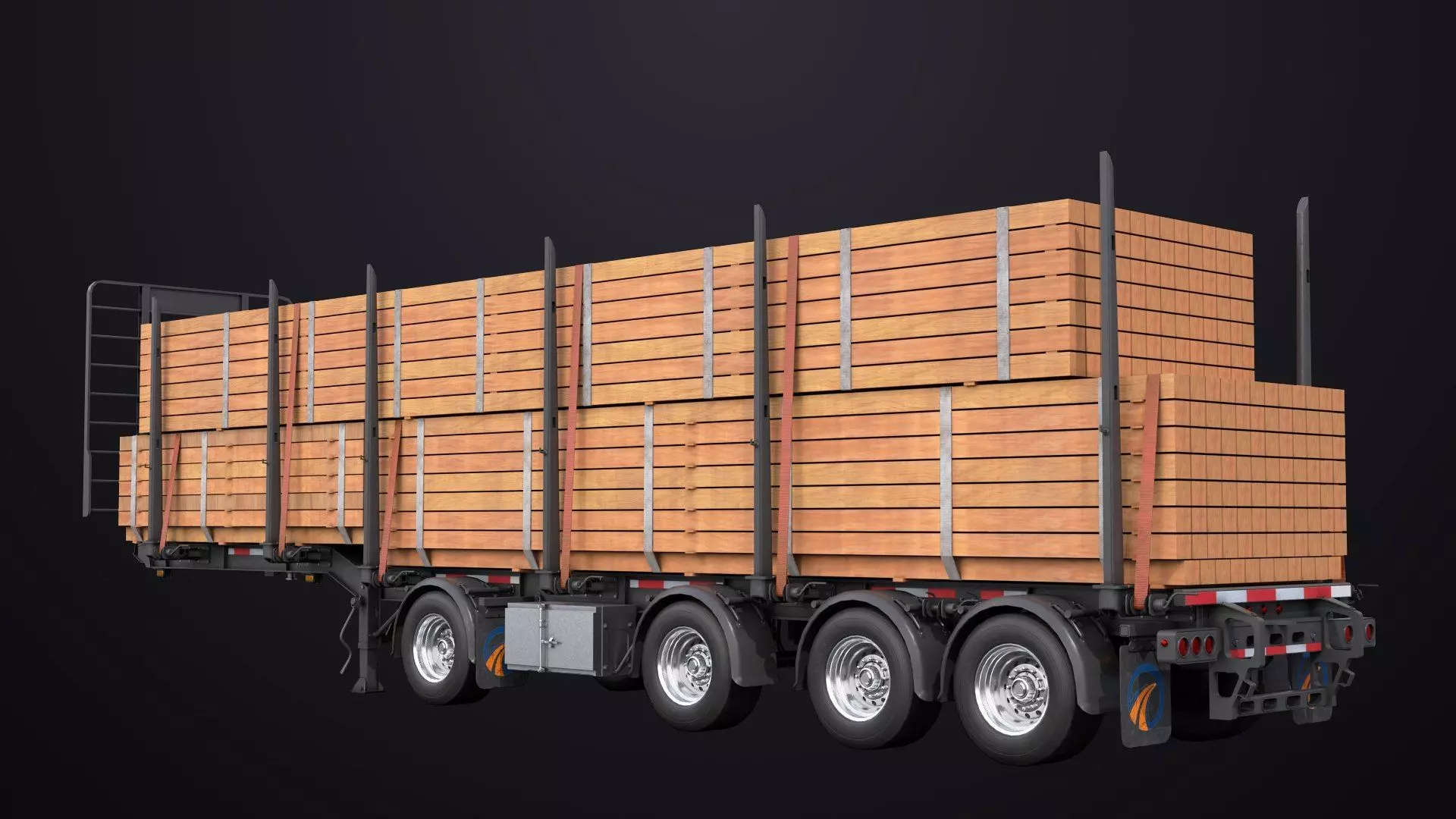 Logging Trailer Black with 6 Loads single Mat All PBR Textures Low-poly 3D model_20