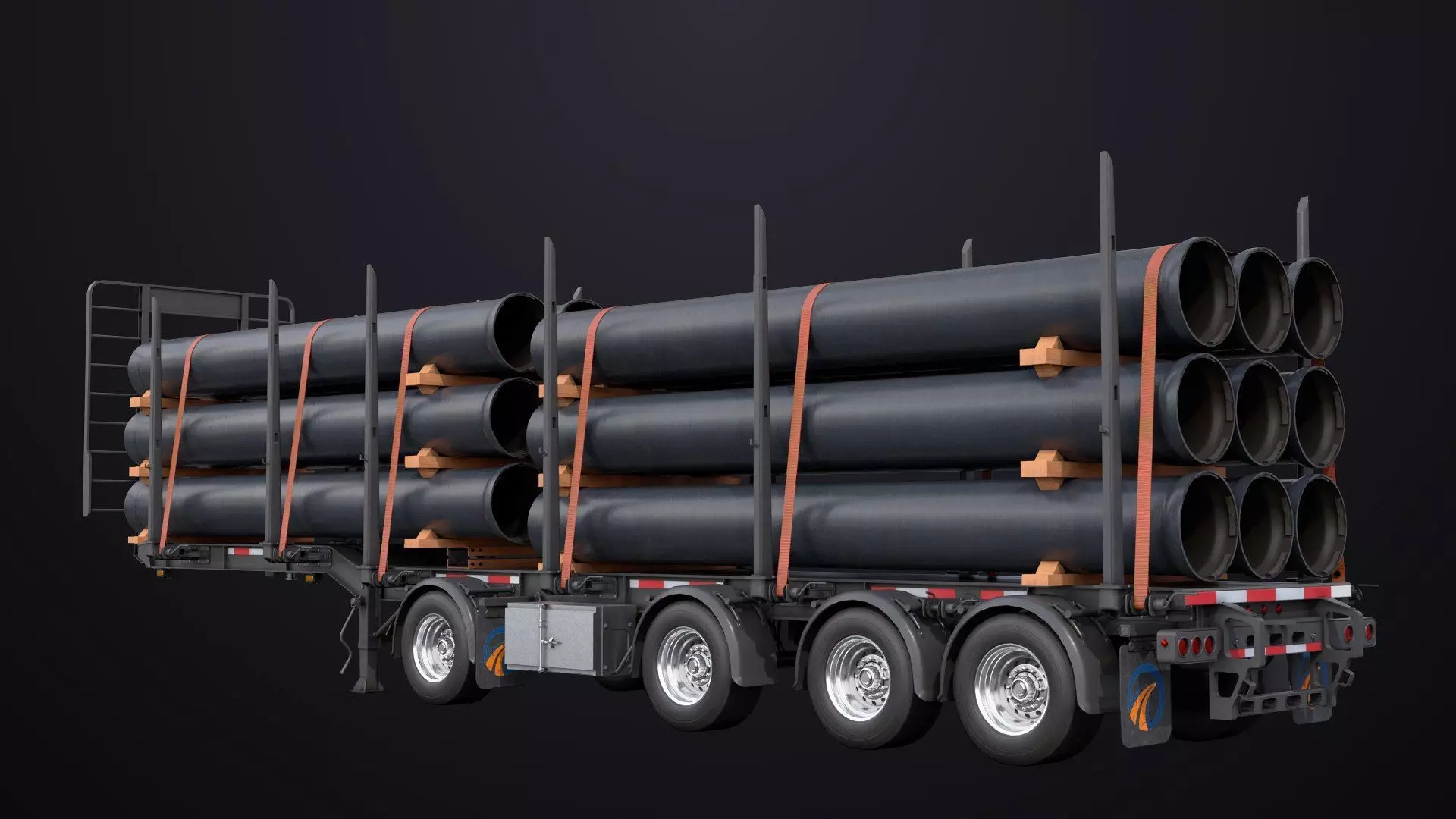 Logging Trailer Black with 6 Loads single Mat All PBR Textures Low-poly 3D model_18