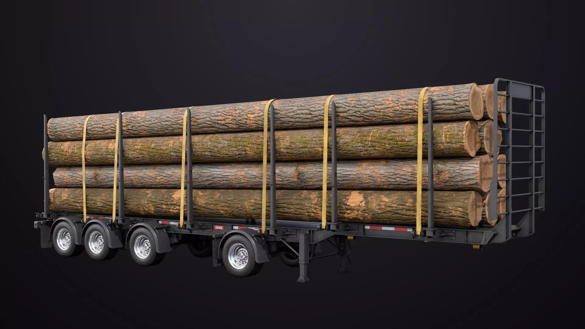 Logging Trailer Black with 6 Loads single Mat All PBR Textures Low-poly 3D model_23