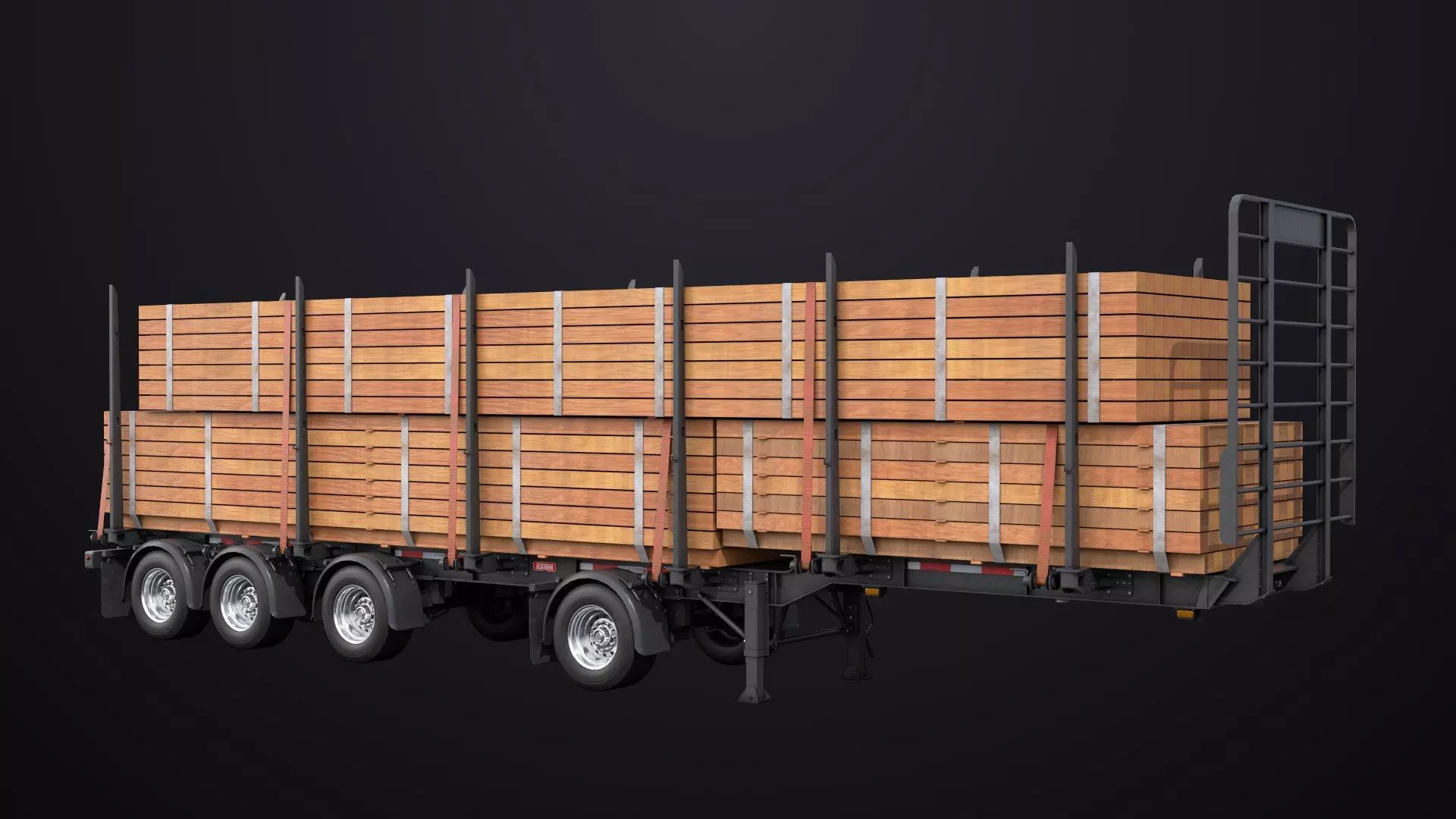 Logging Trailer Black with 6 Loads single Mat All PBR Textures Low-poly 3D model_27