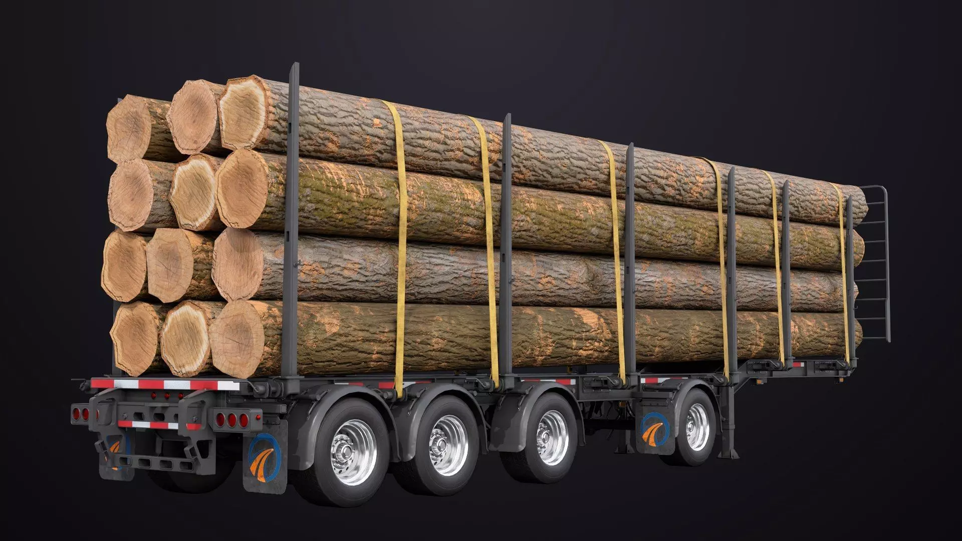 Logging Trailer Black with 6 Loads single Mat All PBR Textures Low-poly 3D model_10