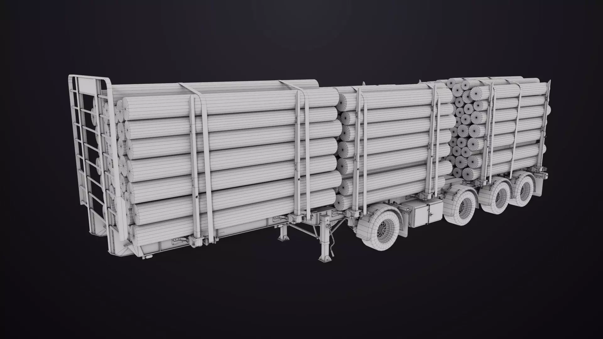 Logging Trailer Black with 6 Loads single Mat All PBR Textures Low-poly 3D model_54