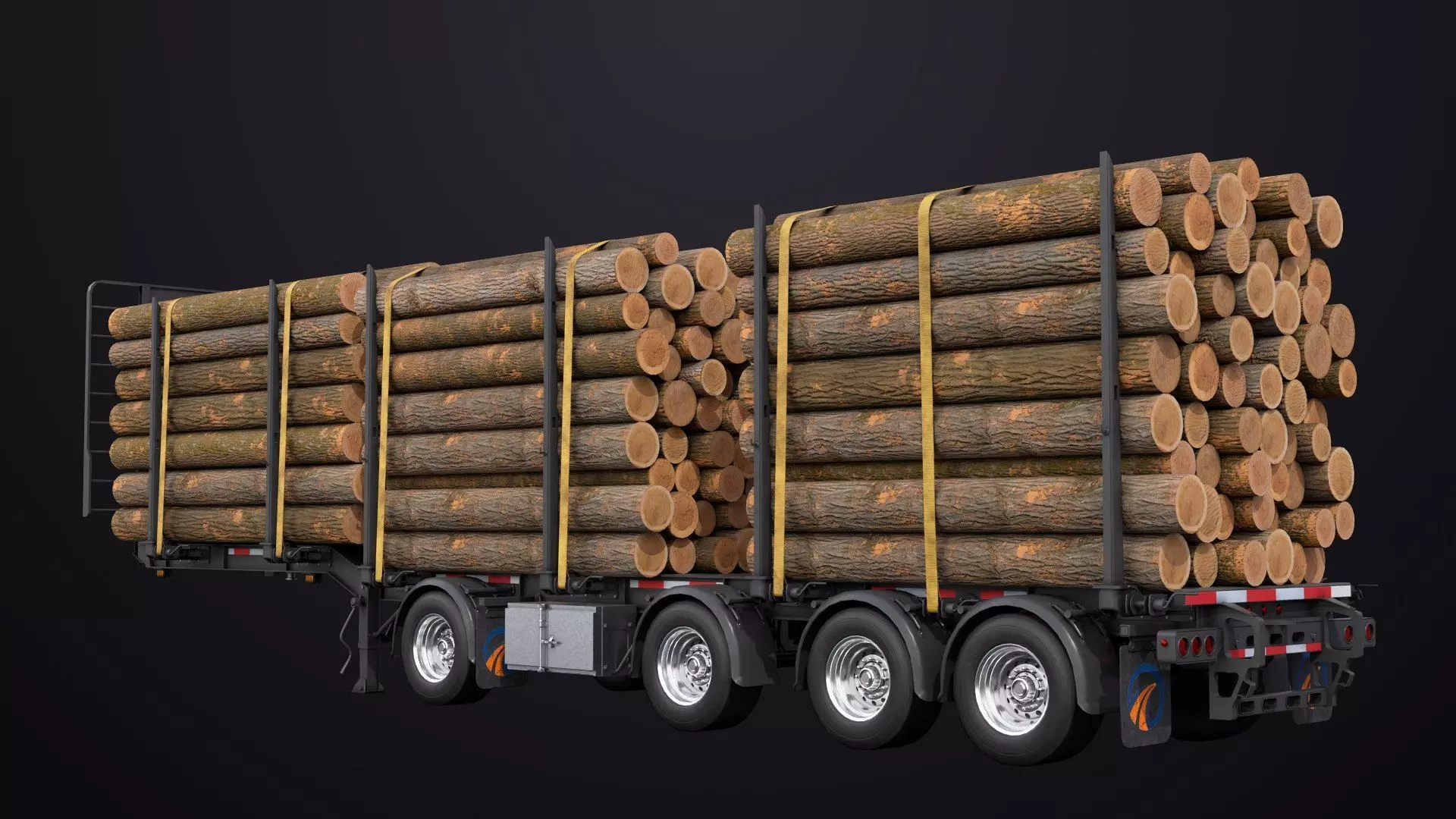 Logging Trailer Black with 6 Loads single Mat All PBR Textures Low-poly 3D model_19