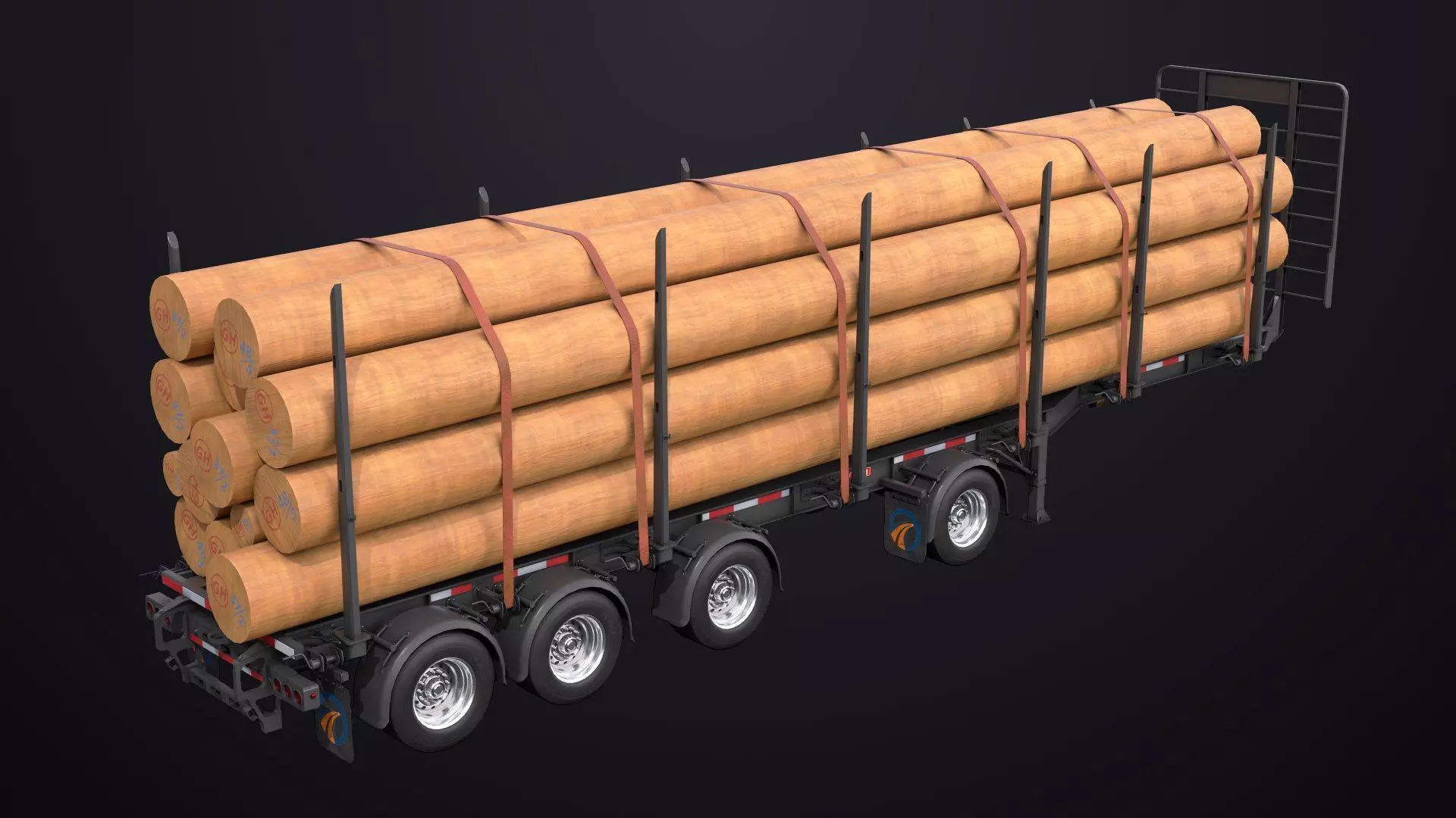 Logging Trailer Black with 6 Loads single Mat All PBR Textures Low-poly 3D model_32