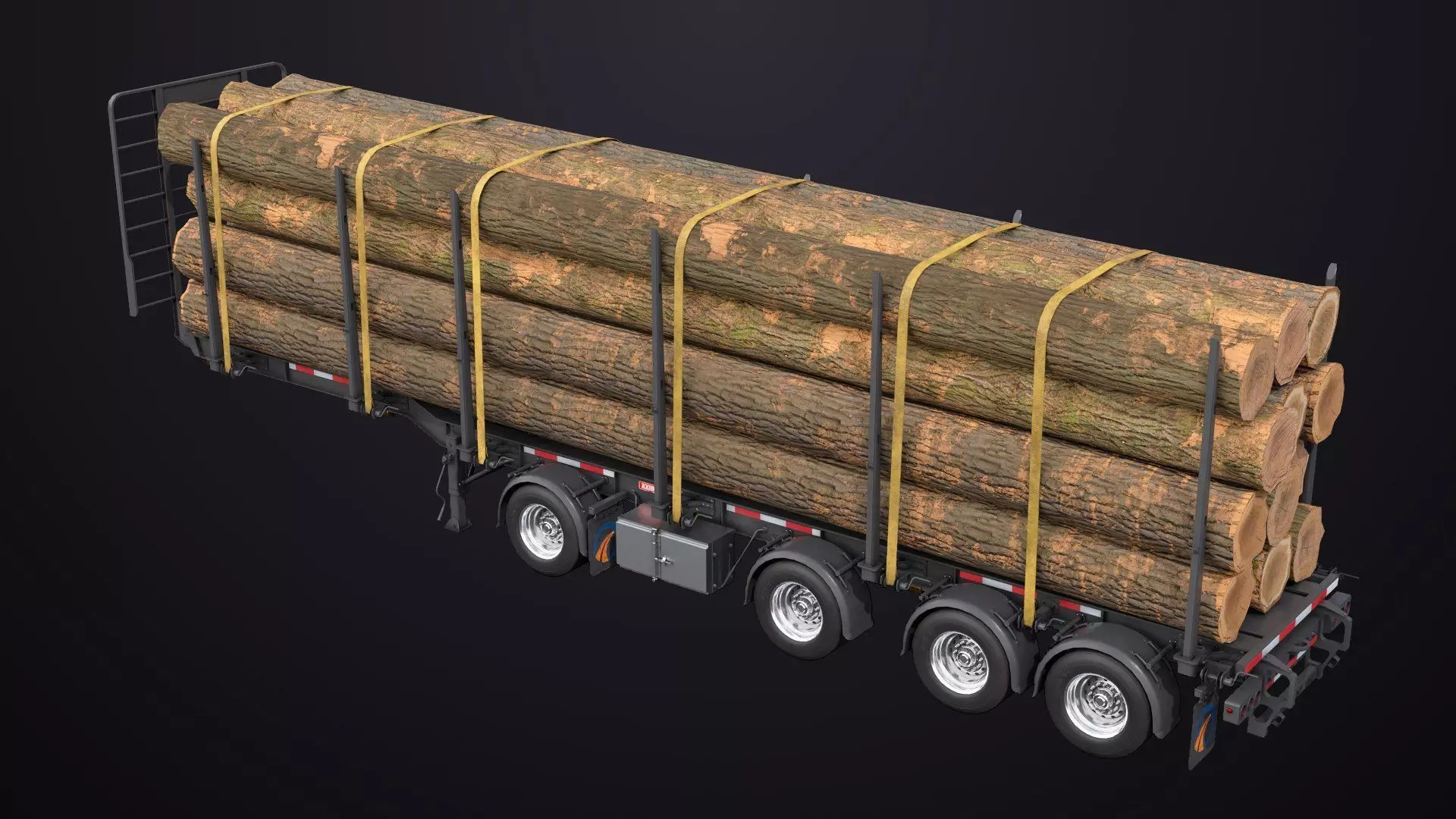 Logging Trailer Black with 6 Loads single Mat All PBR Textures Low-poly 3D model_37