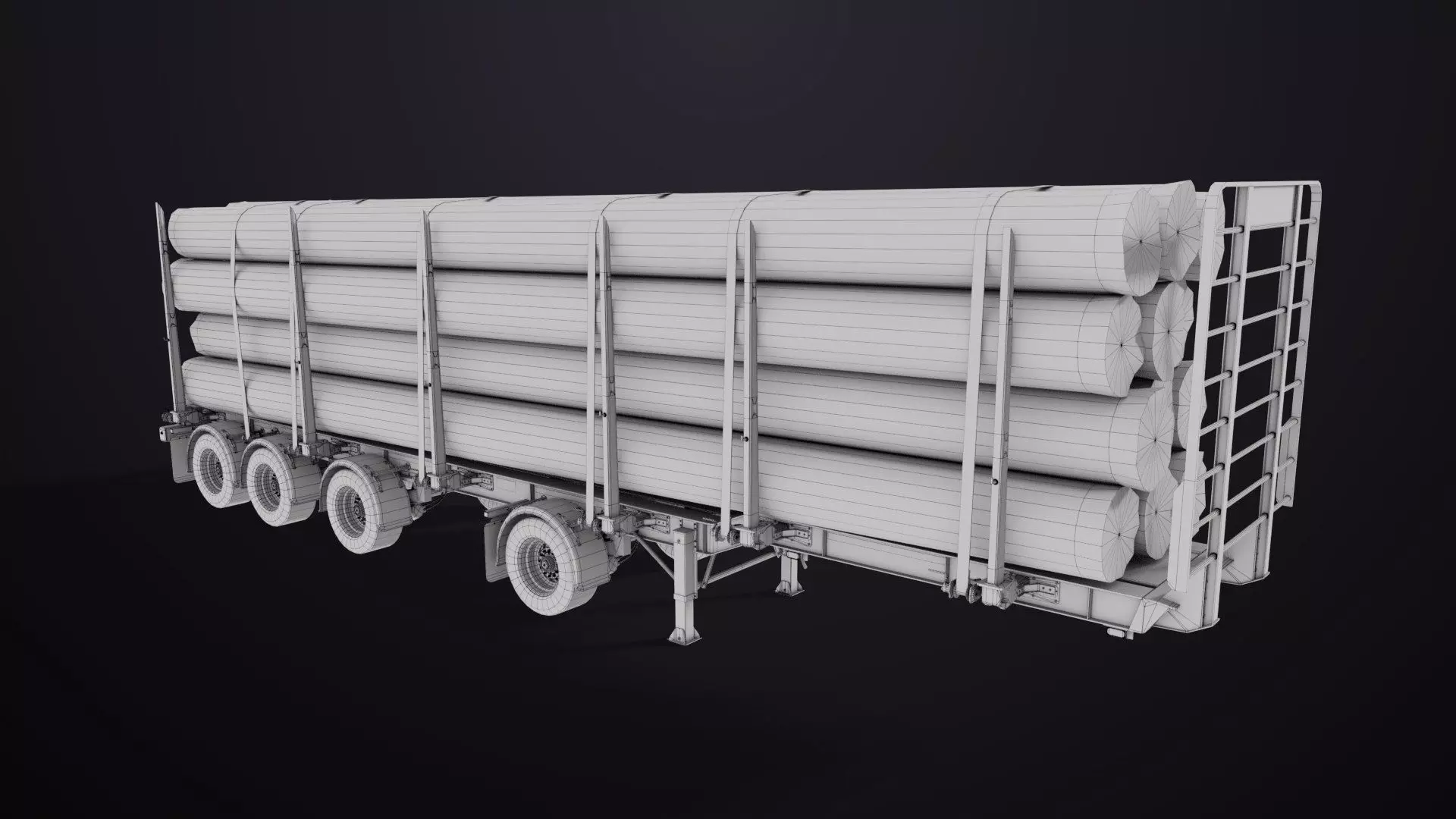 Logging Trailer Black with 6 Loads single Mat All PBR Textures Low-poly 3D model_46