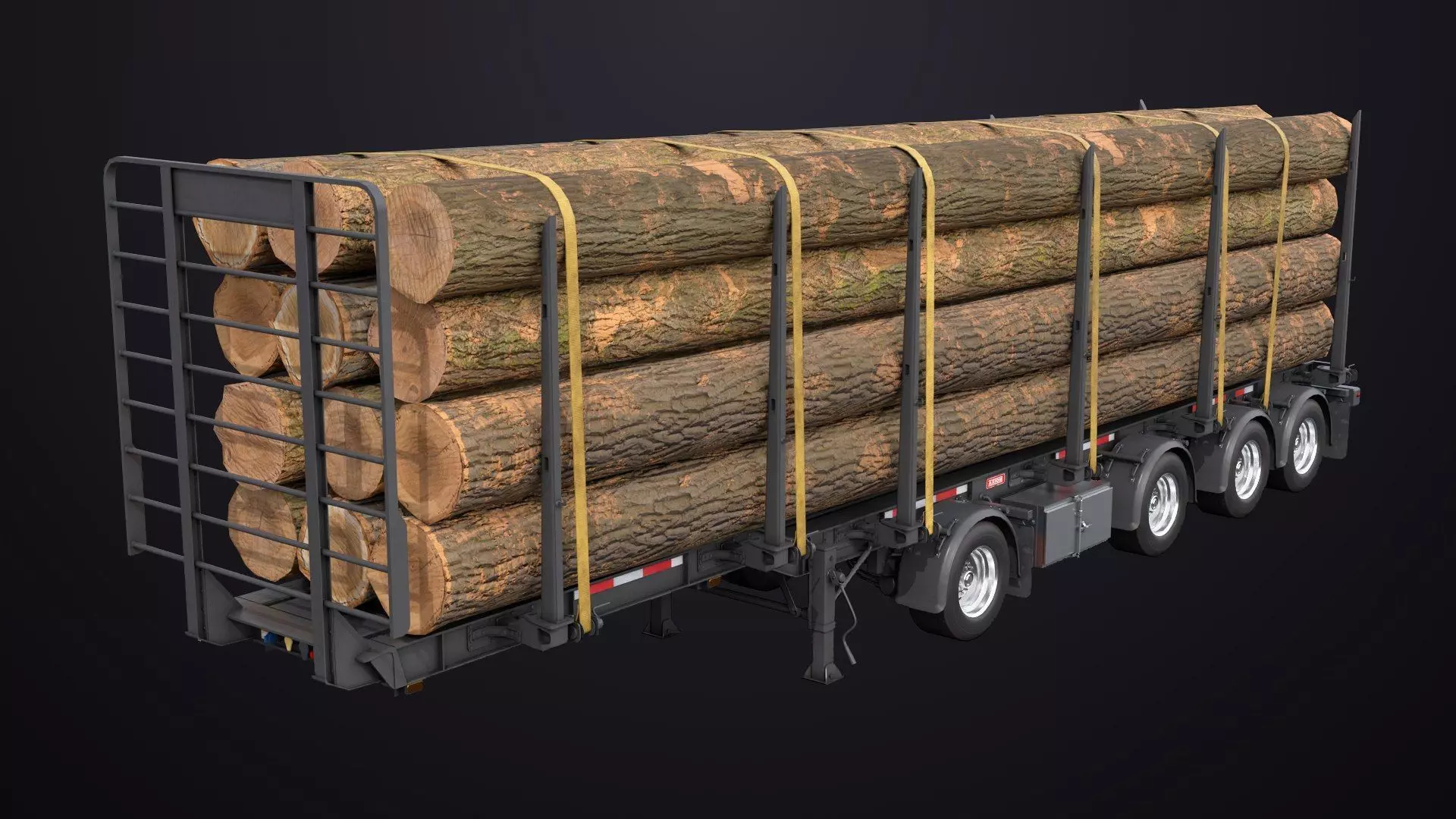 Logging Trailer Black with 6 Loads single Mat All PBR Textures Low-poly 3D model_7