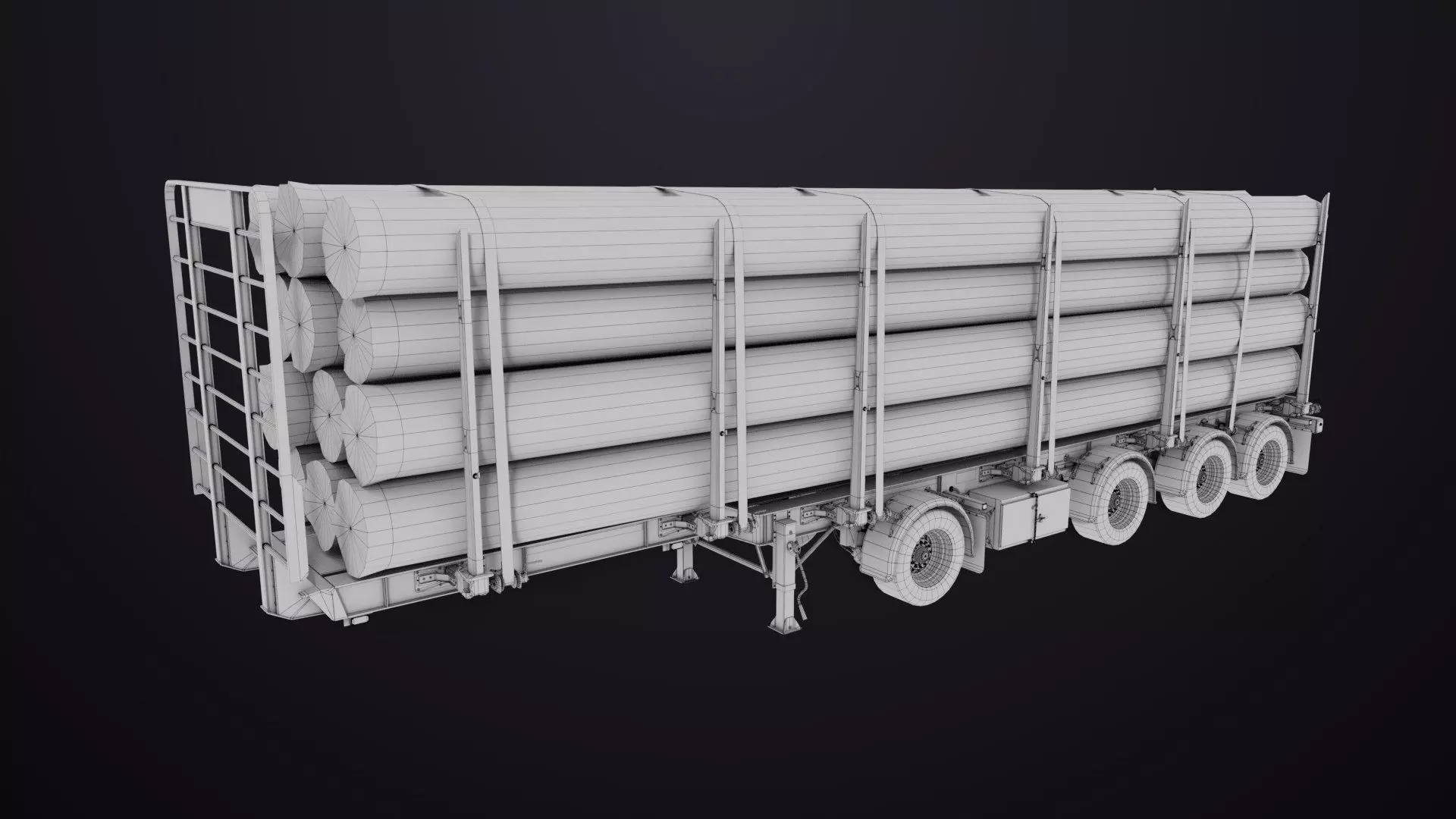 Logging Trailer Black with 6 Loads single Mat All PBR Textures Low-poly 3D model_52