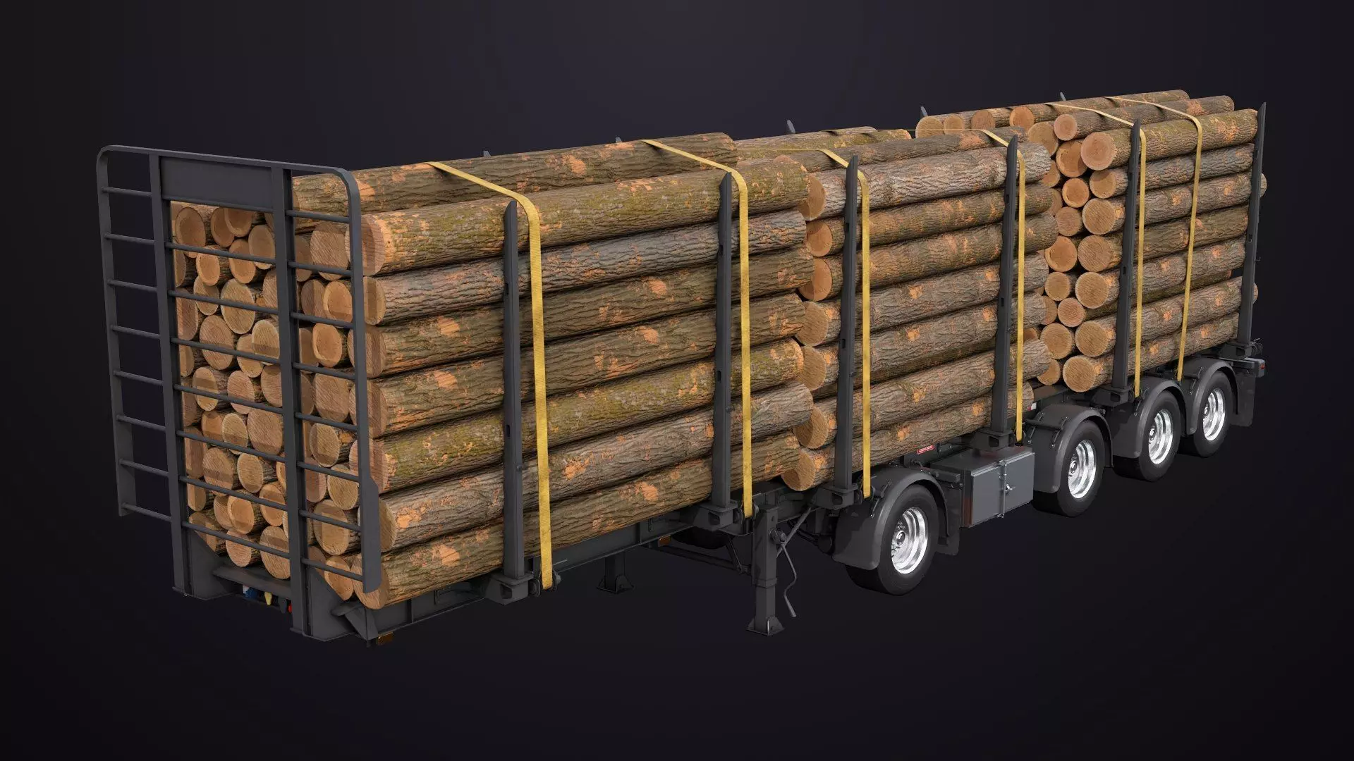 Logging Trailer Black with 6 Loads single Mat All PBR Textures Low-poly 3D model_5