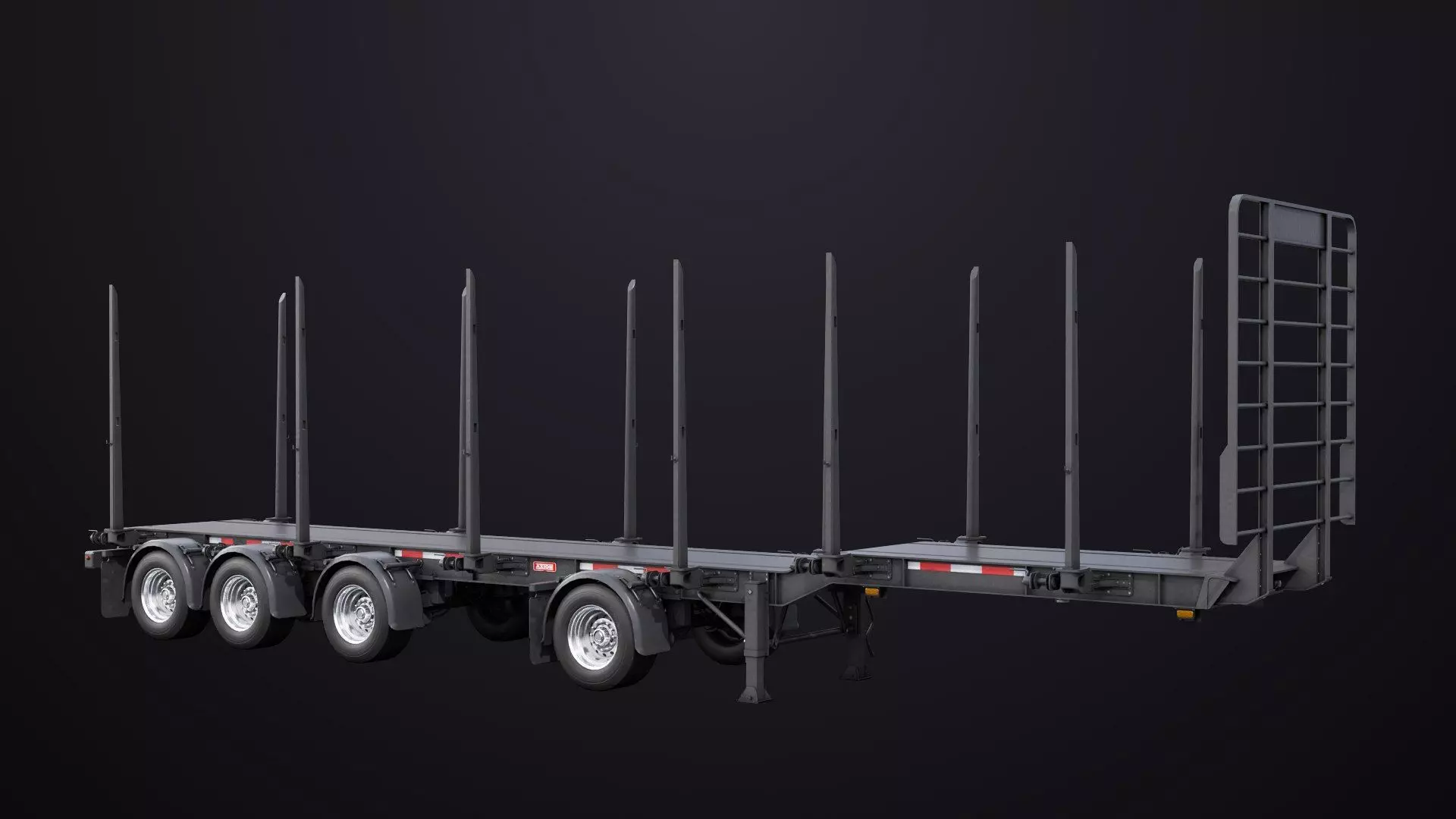 Logging Trailer Black with 6 Loads single Mat All PBR Textures Low-poly 3D model_21