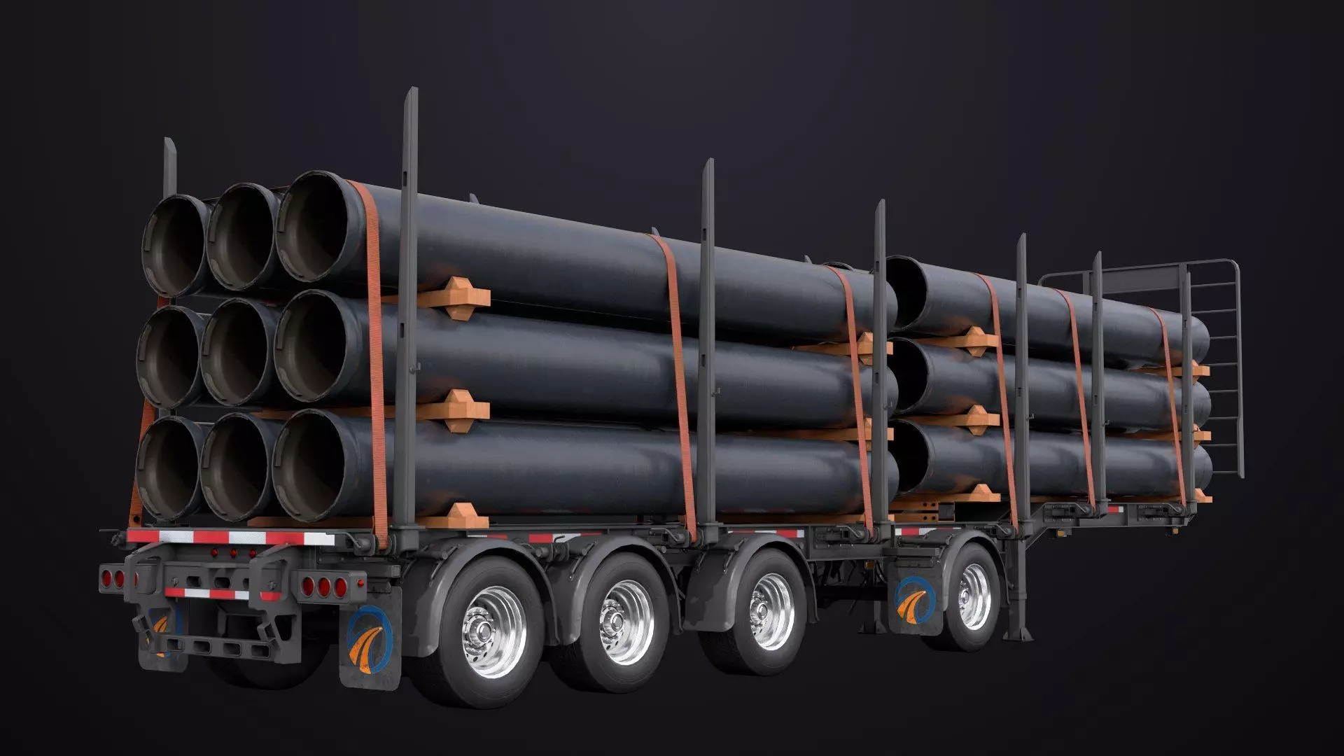 Logging Trailer Black with 6 Loads single Mat All PBR Textures Low-poly 3D model_11