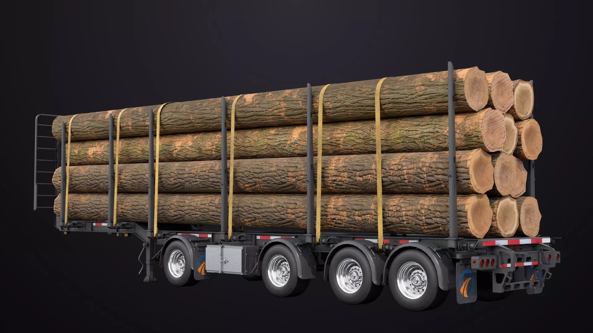 Logging Trailer Black with 6 Loads single Mat All PBR Textures Low-poly 3D model_16