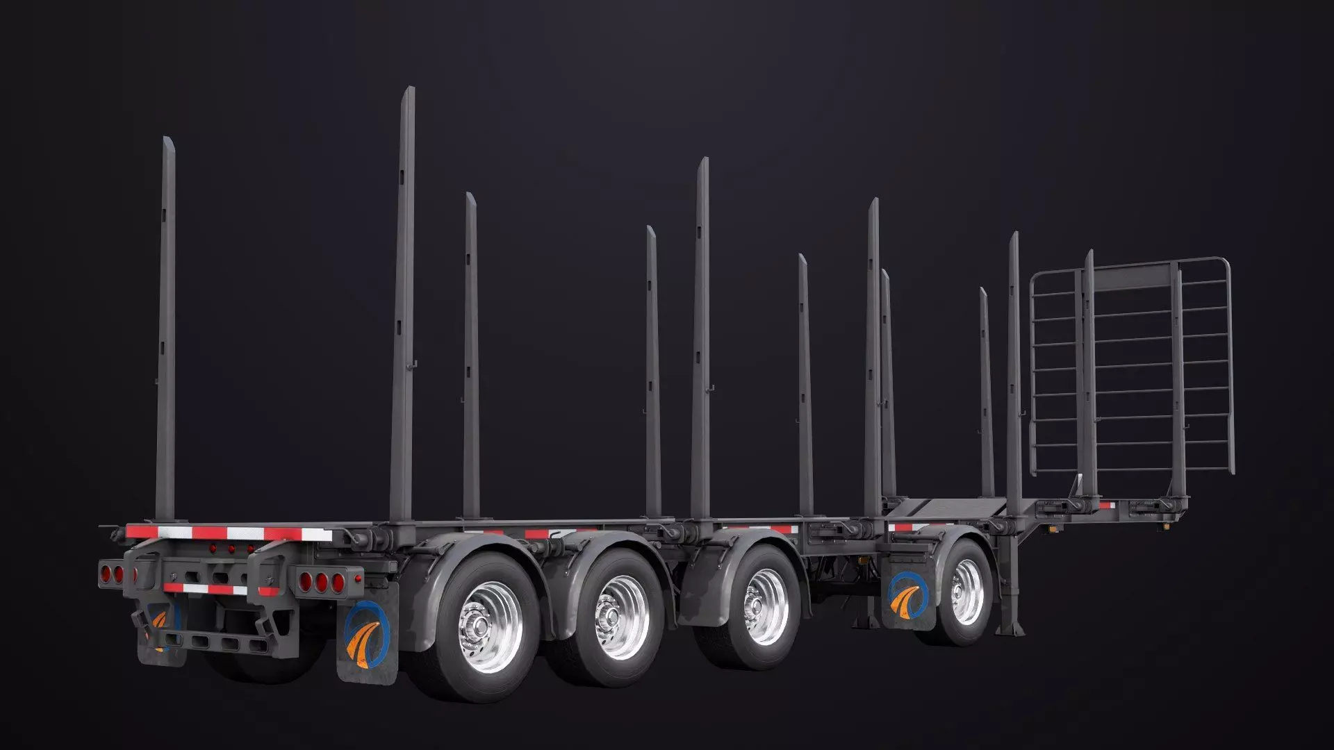 Logging Trailer Black with 6 Loads single Mat All PBR Textures Low-poly 3D model_8