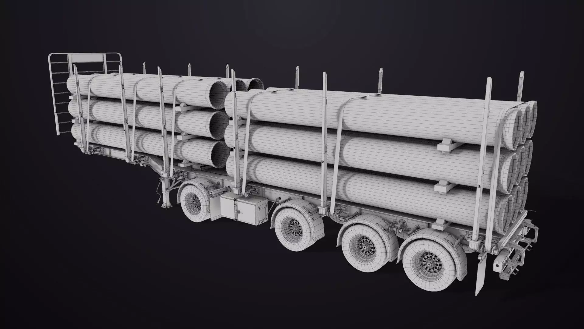 Logging Trailer Black with 6 Loads single Mat All PBR Textures Low-poly 3D model_57