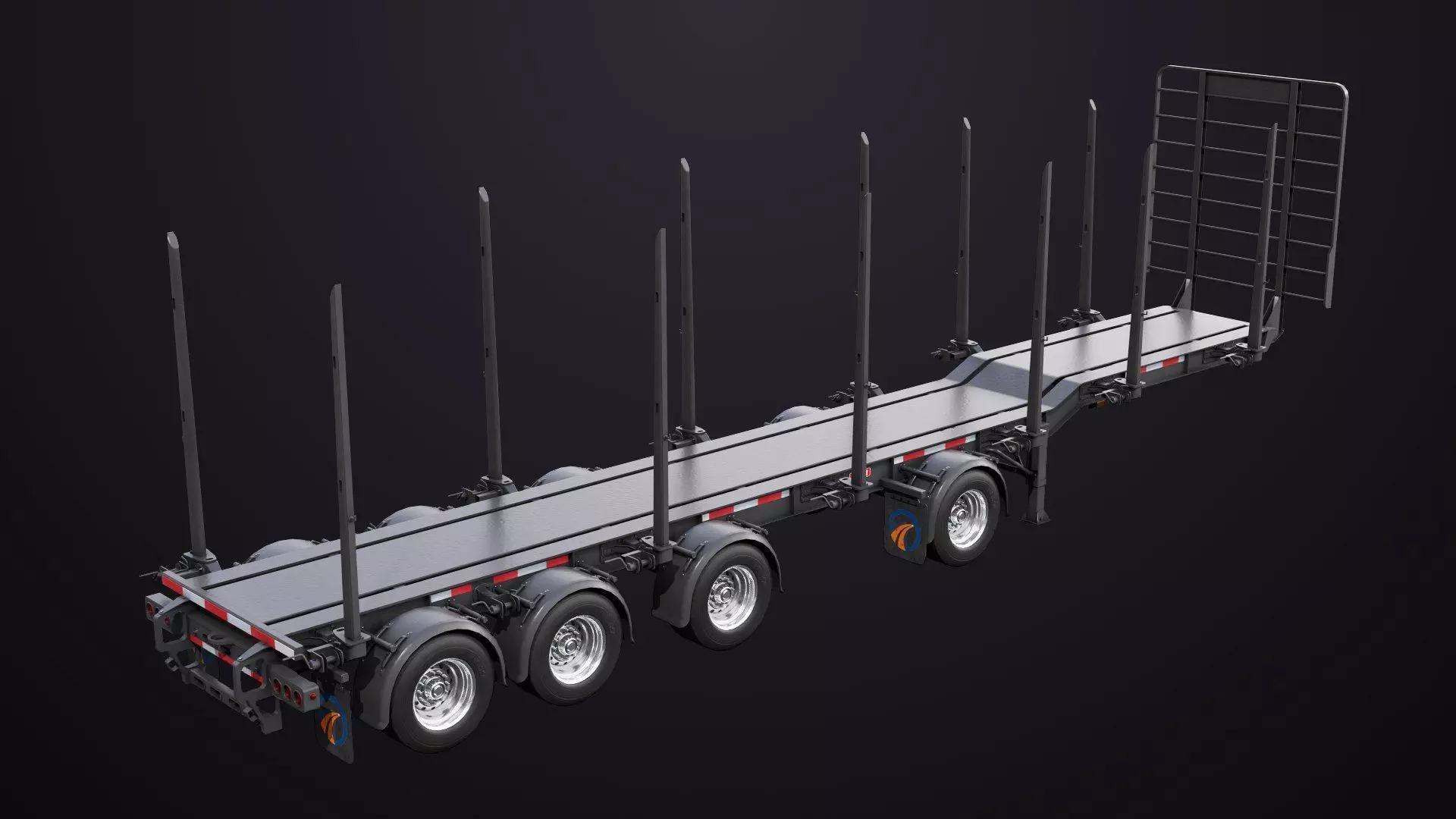Logging Trailer Black with 6 Loads single Mat All PBR Textures Low-poly 3D model_28
