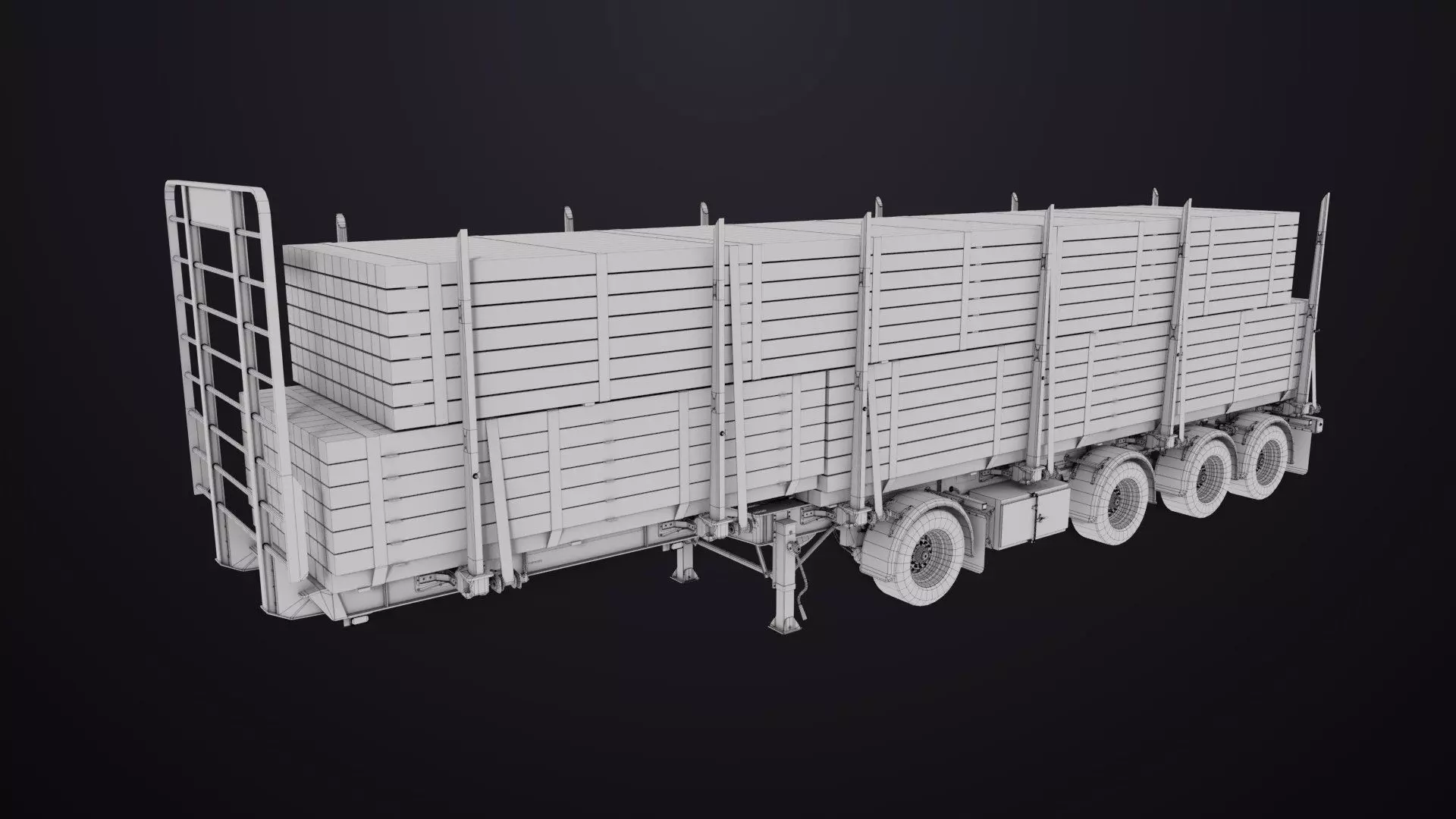 Logging Trailer Black with 6 Loads single Mat All PBR Textures Low-poly 3D model_55