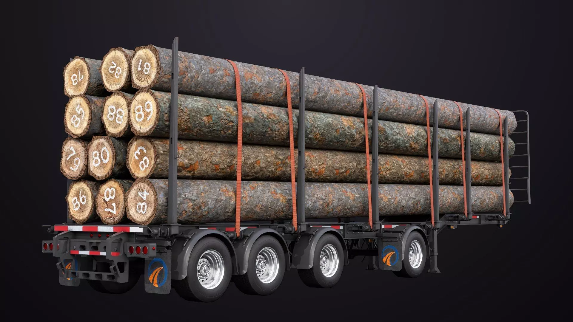 Logging Trailer Black with 6 Loads single Mat All PBR Textures Low-poly 3D model_9