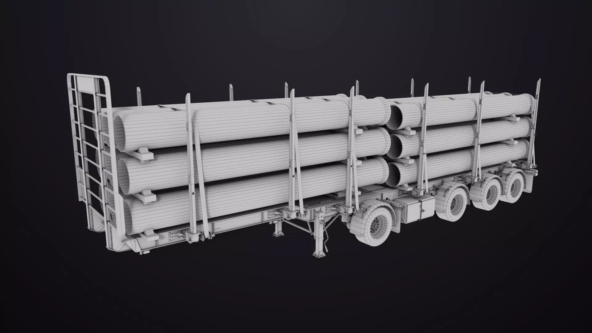 Logging Trailer Black with 6 Loads single Mat All PBR Textures Low-poly 3D model_53
