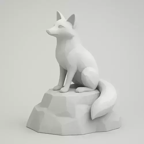 Sitting Fox on a Rock 3D Print STL