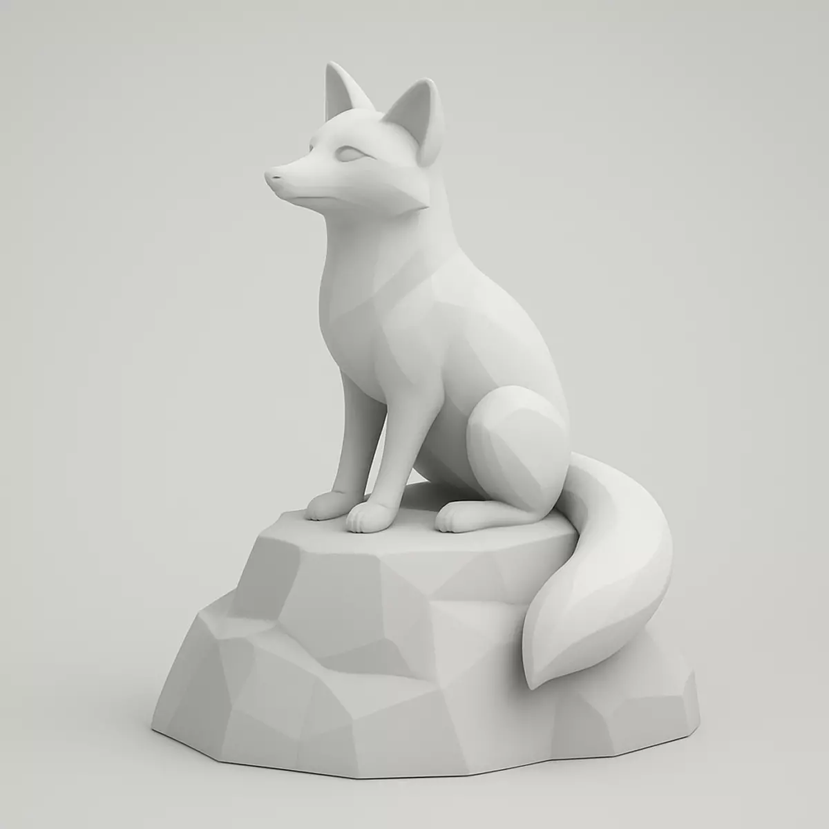 Sitting Fox on a Rock 3D Print STL 3D print model_0