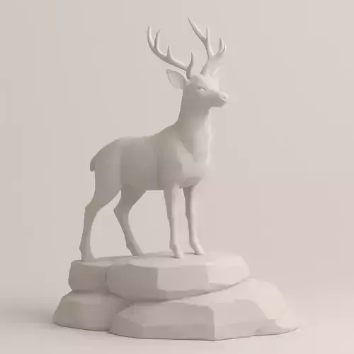 A Deer Statue on Rocks  3D Print STL