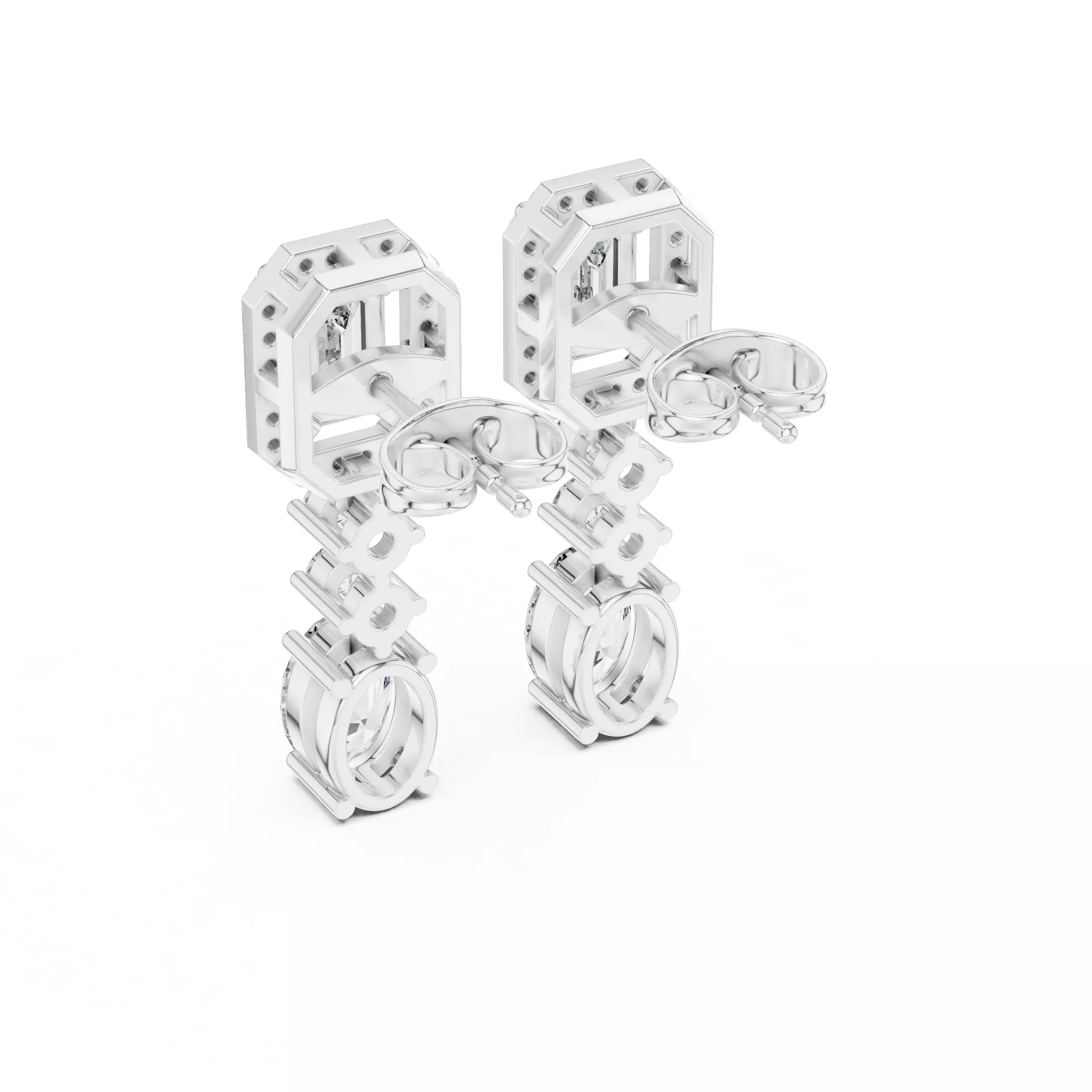 Diamond Drops Earrings 3dm stl renders 360 animation videos 3D print model_4