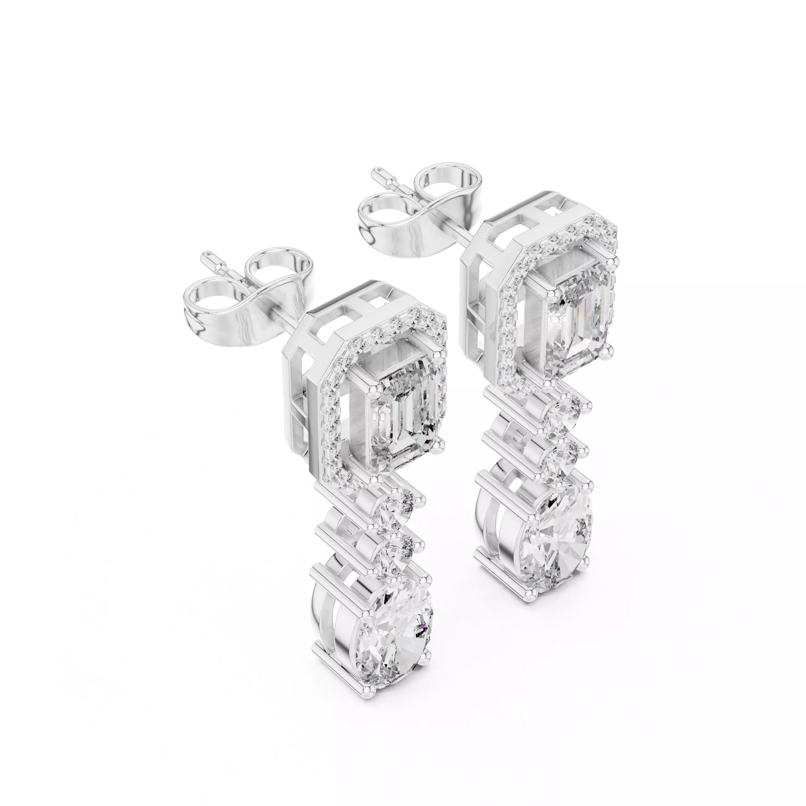 Diamond Drops Earrings 3dm stl renders 360 animation videos 3D print model_3