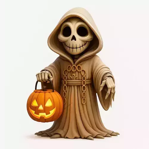 Hooded Skeleton with Pumpkin 3D Print STL