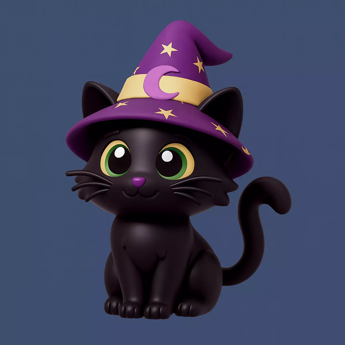 Black Cat in witch Hat 3D Print STL 3D print model_0