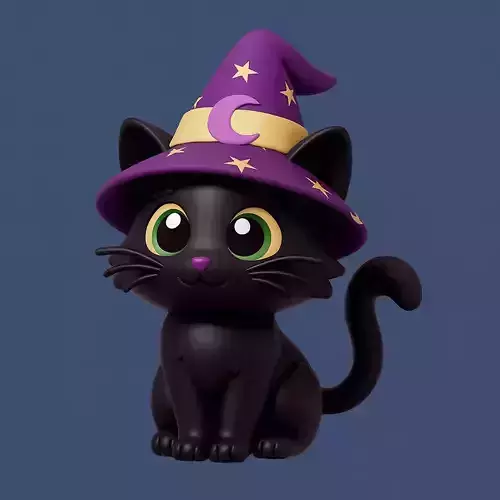 Black Cat in witch Hat 3D Print STL