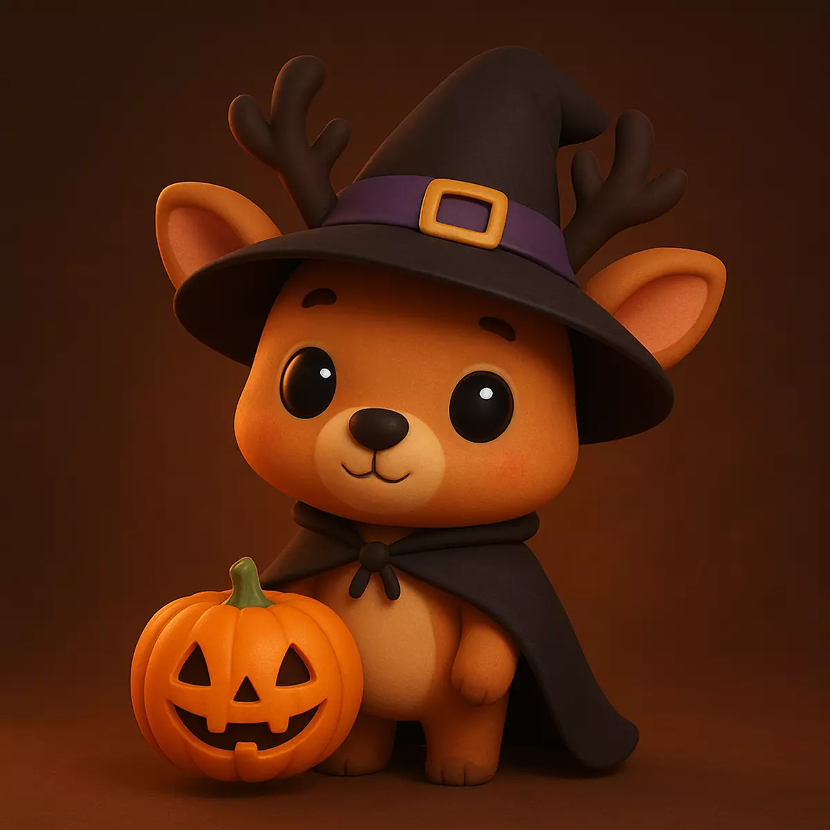 Deer Wearing Witch Hat with Pumpkin 3D print model