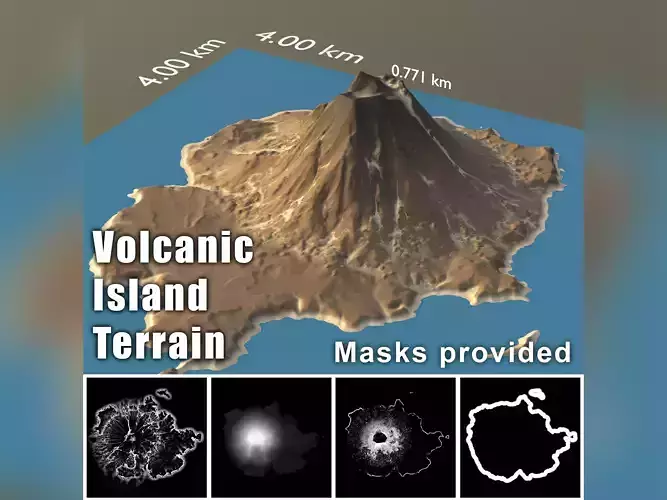 Volcanic Island Terrain Base Mesh with Erosion and Height Masks