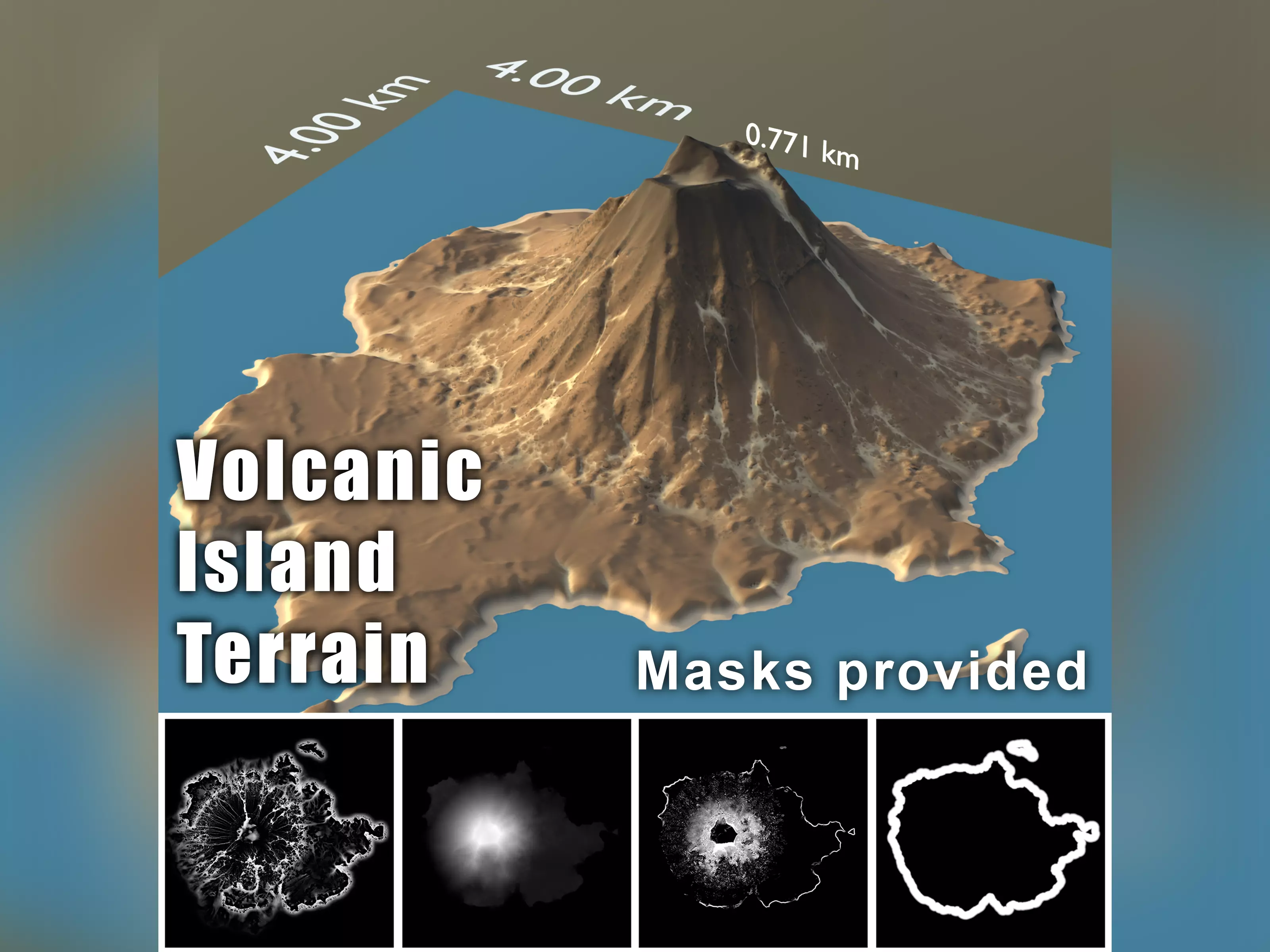 Volcanic Island Terrain Base Mesh with Erosion and Height Masks 3D model_0