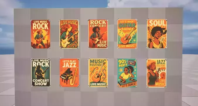 Music Posters Low-poly 3D model Music Posters Low-poly 3D model