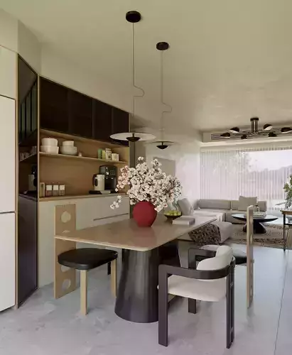 modern living room and dining room interior scenes 