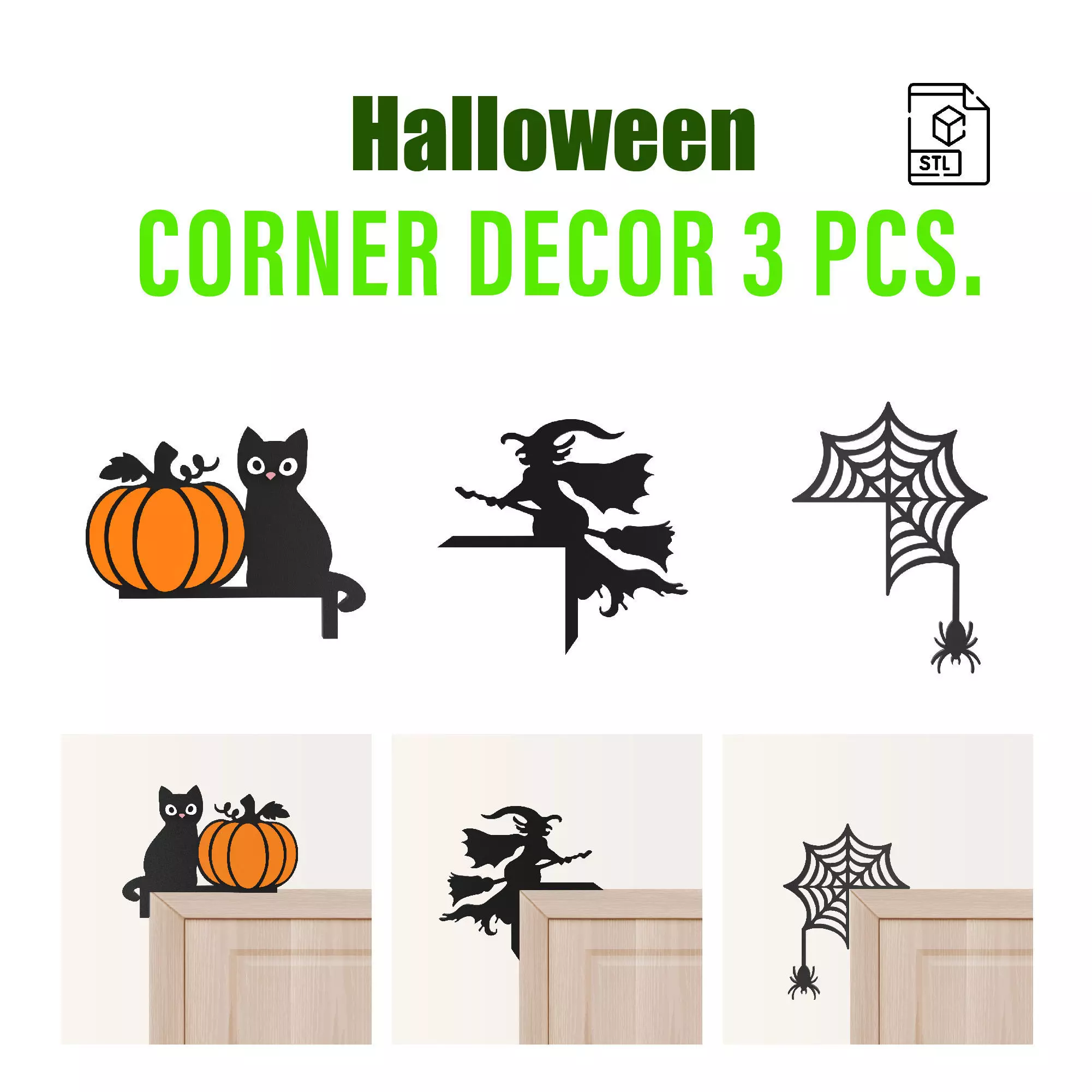 Halloween Door Corner Decor Set 3 pcs 3D print model