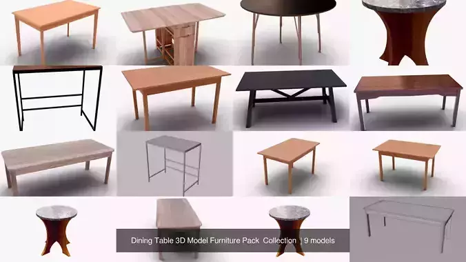 Dining Table 3D Model Furniture Pack  Collection  